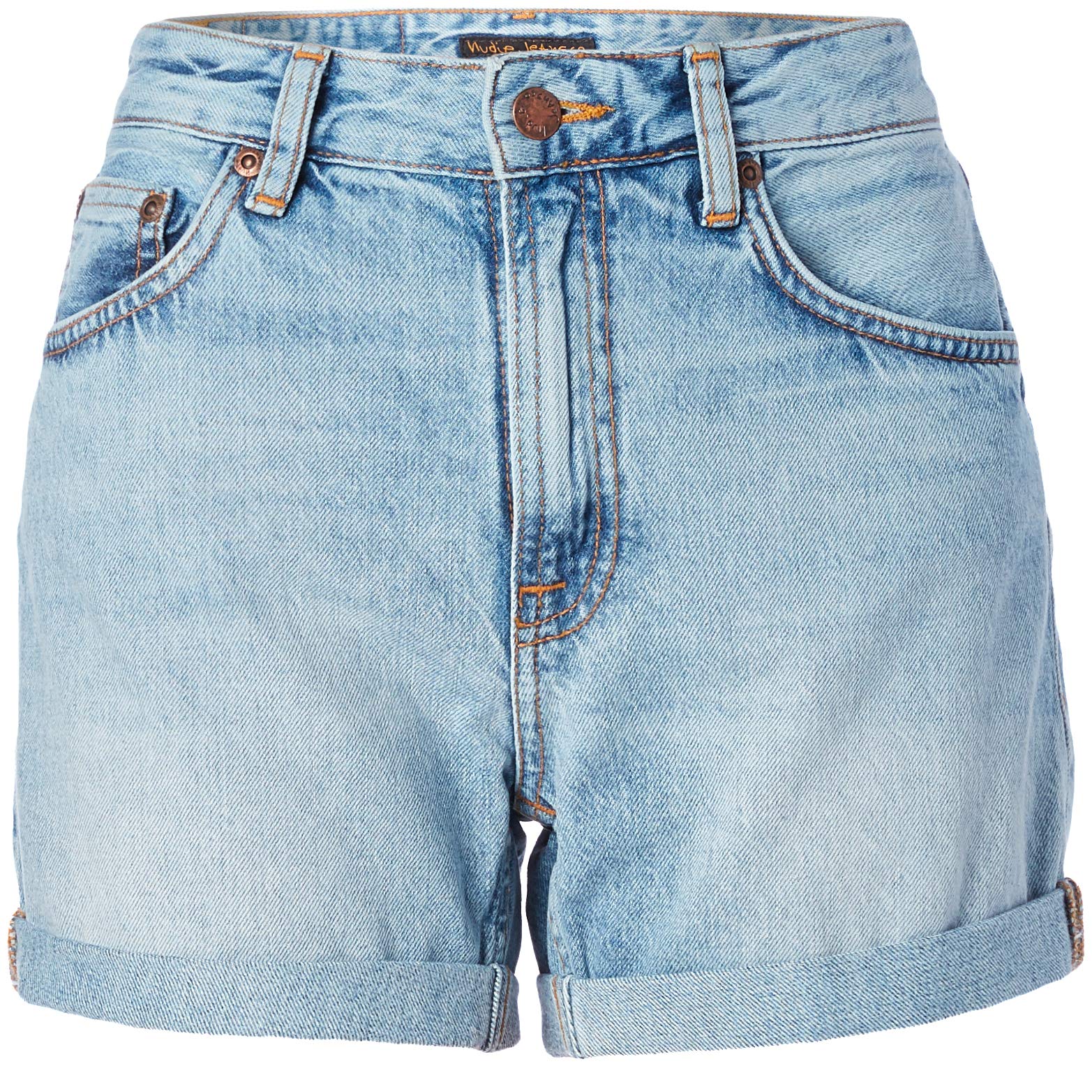 Nudie Jeans Women's Frida High Waisted Denim Shorts - Comfortable Summer Stretch Shorts for Women | Perfect for Beach, Travel & Casual Outings