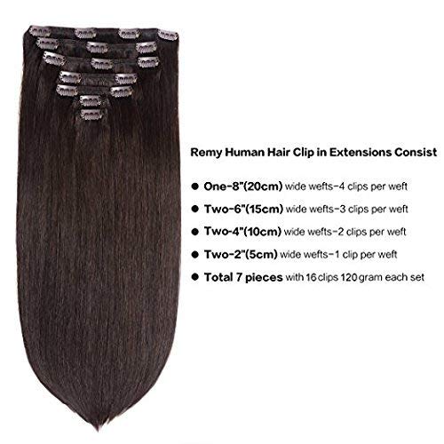 Premium 7-Piece Remy Human Hair Clip-In Extensions – 18 Inch, 50g, Dark Brown – Natural Look for Women & Girls | Perfect for Parties, Weddings & Daily Styling
