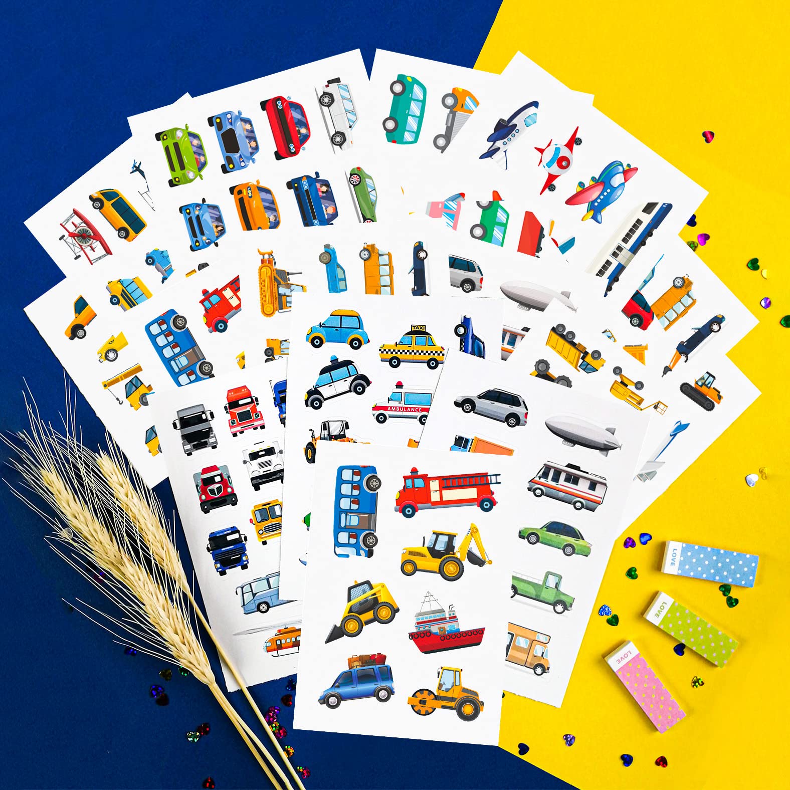 BulbaCraft Truck Stickers - Construction Vehicle Decals for Kids - Waterproof & Durable Train, Airplane, Tractor, Boat, Fire Truck and Race Car Stickers - Perfect for Laptops, Water Bottles, Helmets & Car Windows