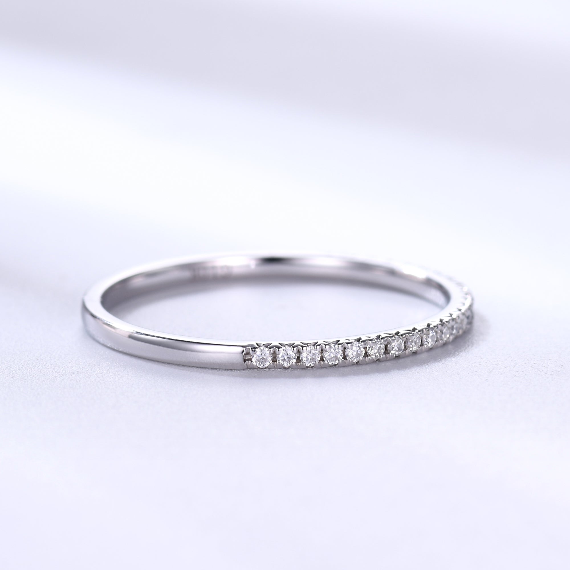 14K White Gold Petite V Pave Diamond Half Eternity Wedding Ring - Elegant Bridal Jewelry for Engagement, Anniversary & Special Occasions