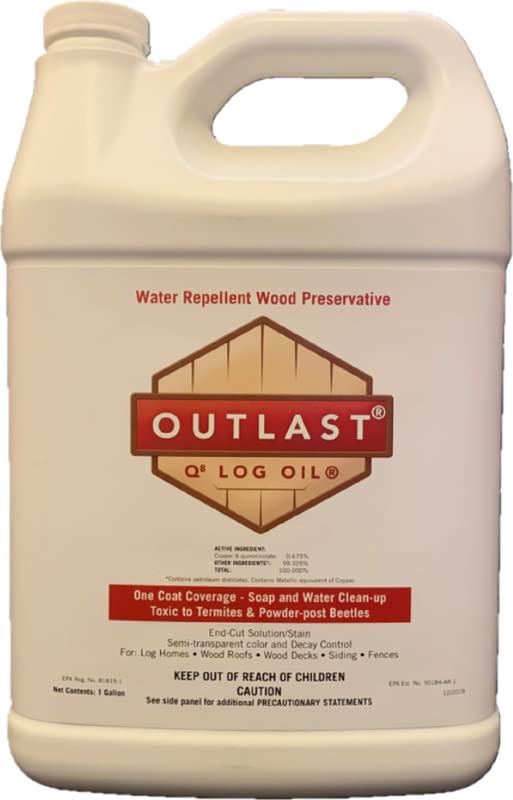 Outlast Q8 Log Oil Wood Preservative - 1 Gallon Clear for Decks, Log Homes, Fences & Outdoor Wood Protection | Weatherproof Sealant for Wooden Structures & End Cuts | Ideal for DIY Projects & Professional Use