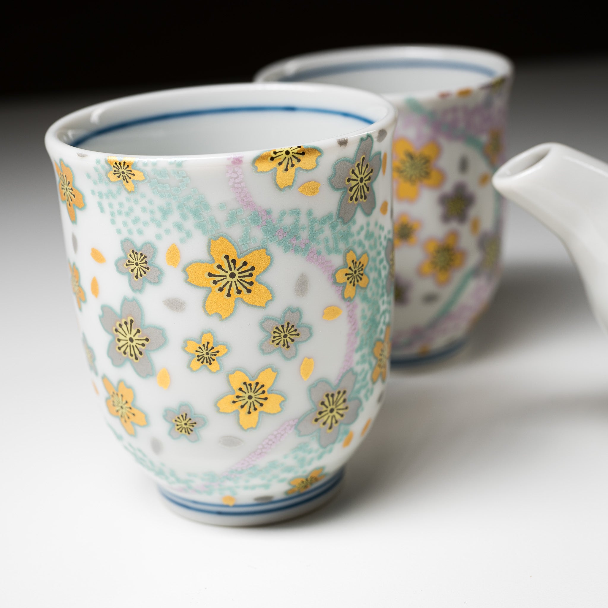 Kutani Ware Tea Set - Shower of Cherry Blossoms | Japanese Porcelain Tea Service for 4 | Perfect for Spring Tea Parties & Home Decor