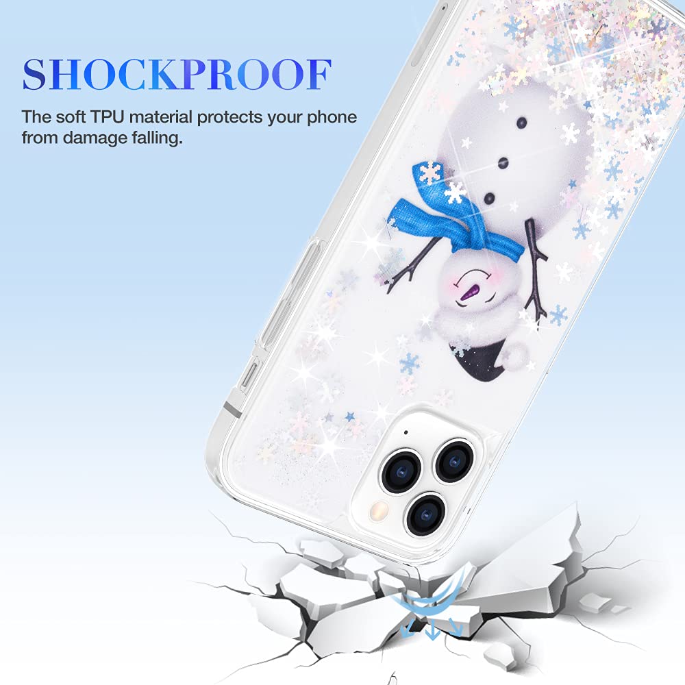 Maxdara Christmas Snowman Glitter Liquid Bling Case for iPhone 12/12 Pro - Sparkle Cute Protective Phone Cover for Holiday Gifts & Winter Party Accessories