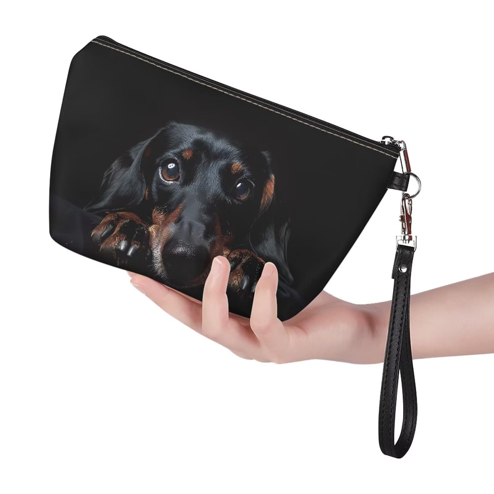 Black Dachshund Makeup Bag for Women - Waterproof Cosmetic Pouch with Zipper, Travel Toiletry Organizer, Small Luggage Accessories Gift (Perfect for Travel, Gym & Daily Beauty Storage)