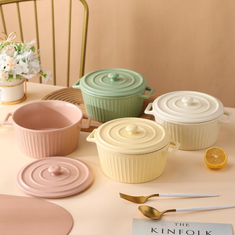 Nordic Pastel 1.2L Round Baking Pot with Lid - Ceramic Oven Safe Casserole Dish for Baking, Roasting & Serving - Perfect for Casseroles, Soups & Desserts
