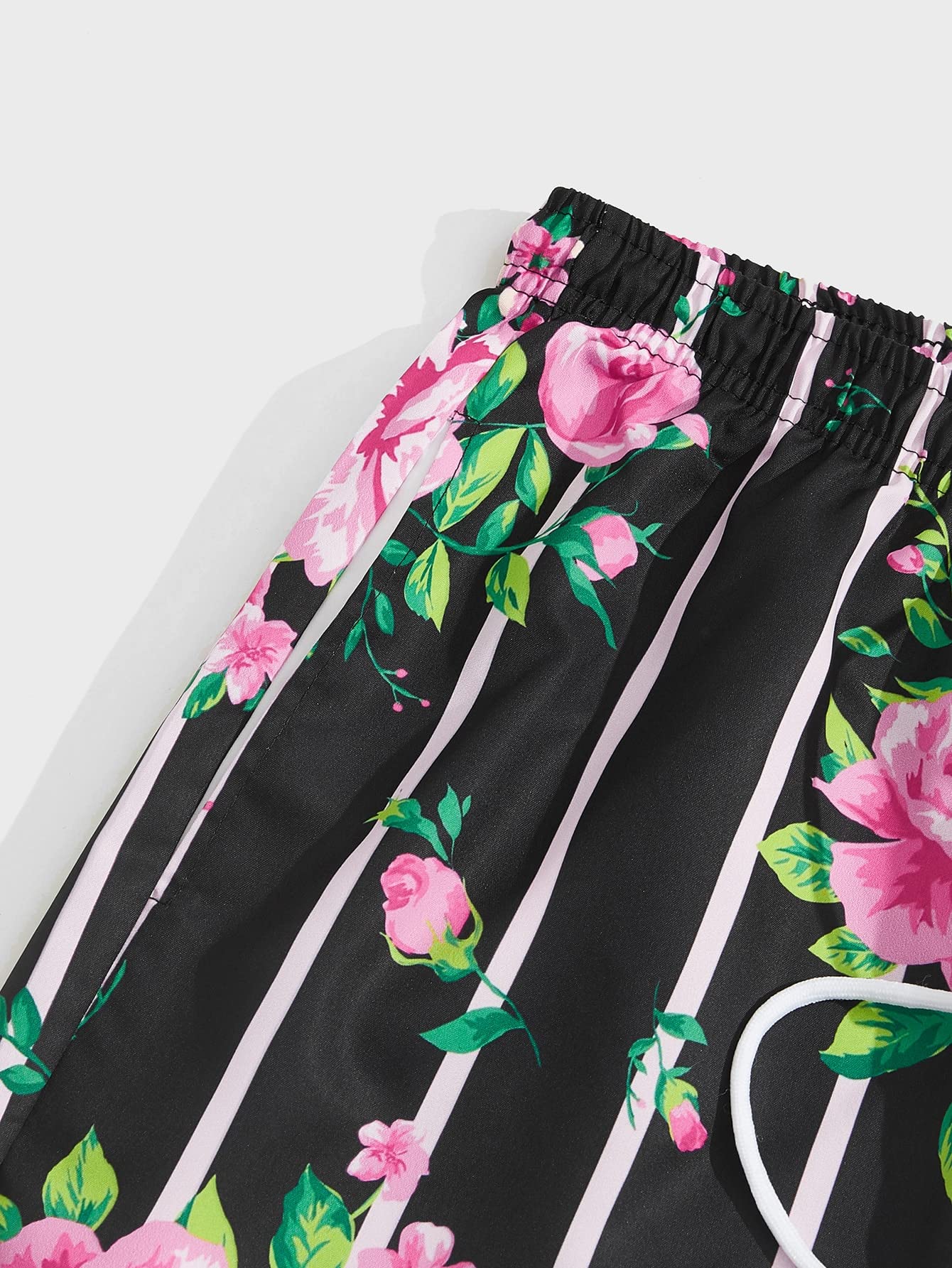 OYOANGLE Men's Floral Print Athletic Shorts with Drawstring - Lightweight Running & Gym Workout Shorts for Men - Perfect for Jogging, Basketball, and Summer Outdoor Activities