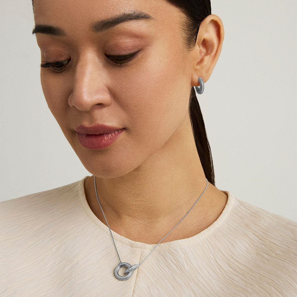 Colette Pave Hoop Pendant Necklace - Sterling Silver Jewelry for Women, Elegant Layering Necklace for Everyday Wear, Gift for Her, Perfect for Date Night & Special Occasions