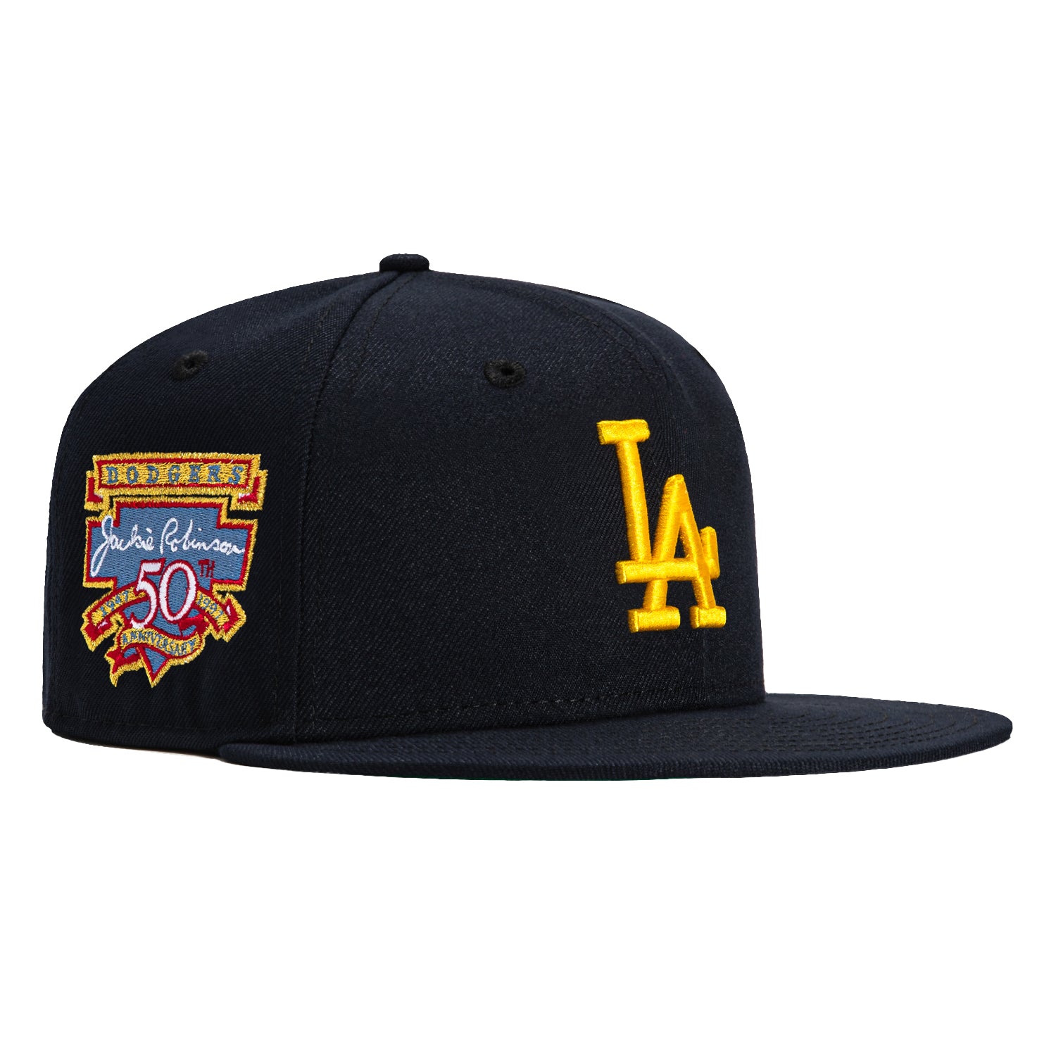 New Era 59Fifty Los Angeles Dodgers Jackie Robinson 50th Anniversary Patch Baseball Cap - Navy & Gold - Deep Ocean Color - Perfect for Game Day & Sports Fans