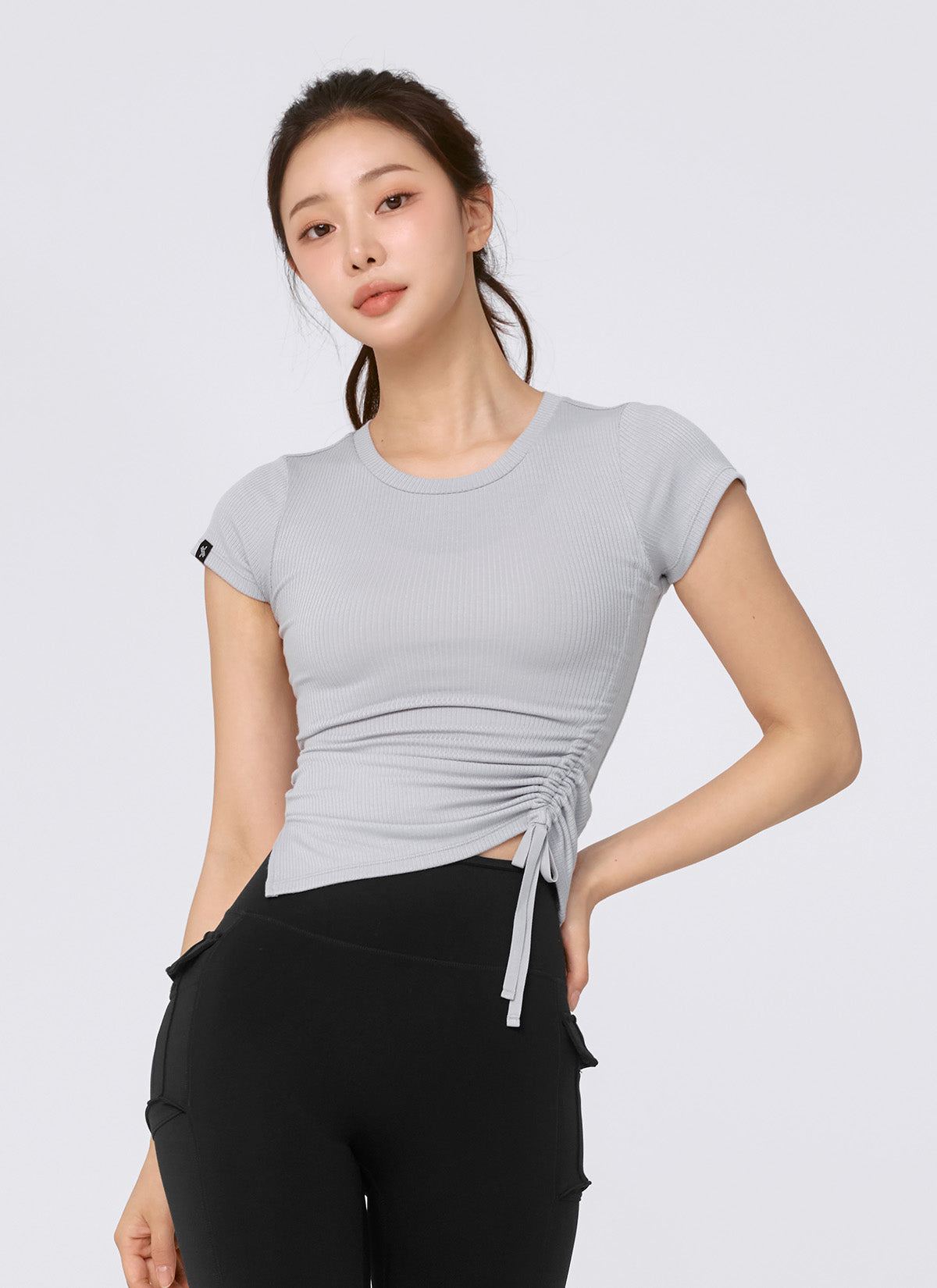 Soft Ribbed Side String Short Sleeve T-Shirt for Women - Casual Summer Top with Adjustable Ties - Perfect for Beach, Yoga, and Everyday Wear