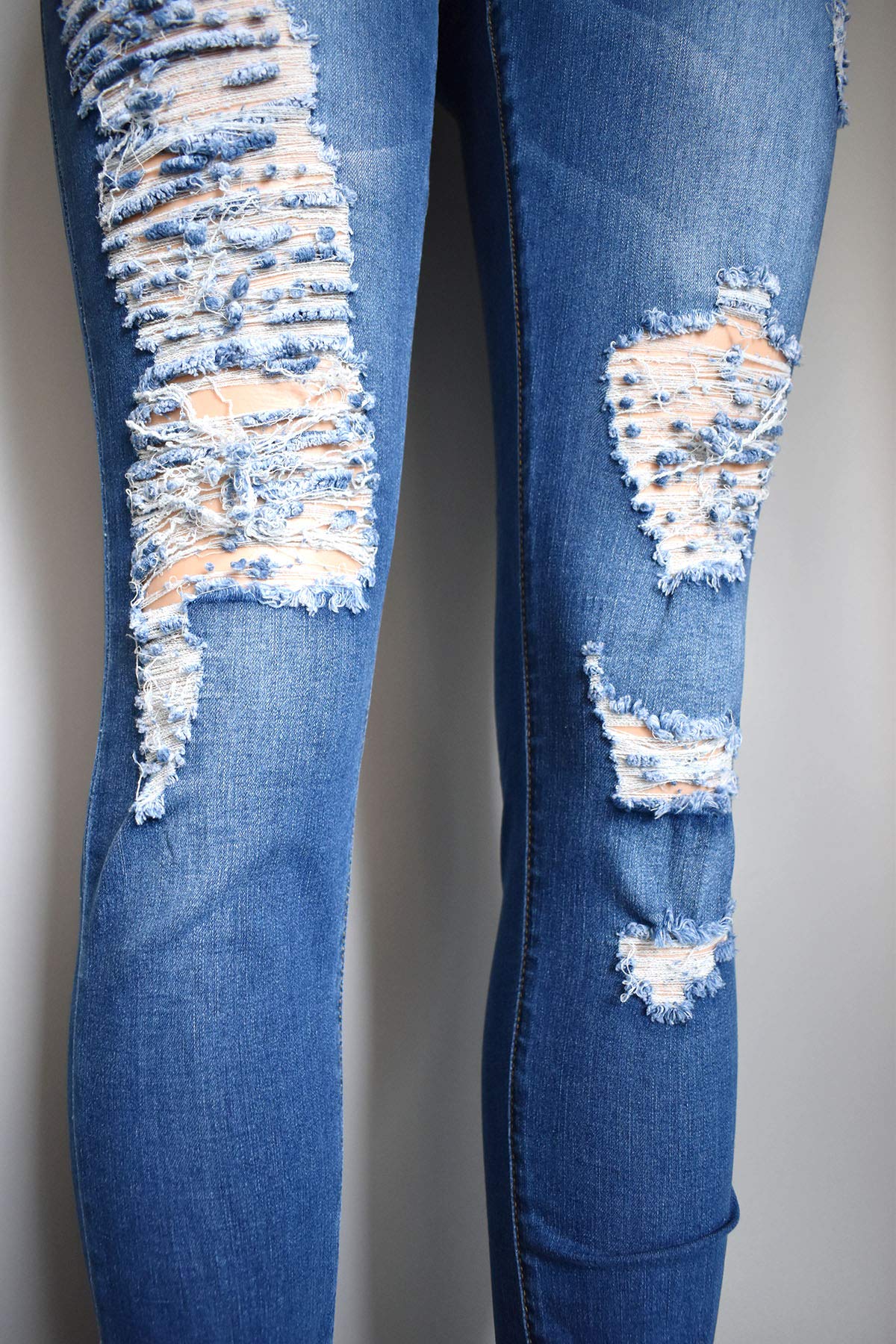 Aodrusa Women's Ripped Jeans - Distressed Skinny Pants with Drawstring Elastic Waist & Stretch Fabric, Ankle Length for Casual Wear, Street Style & Everyday Outfits