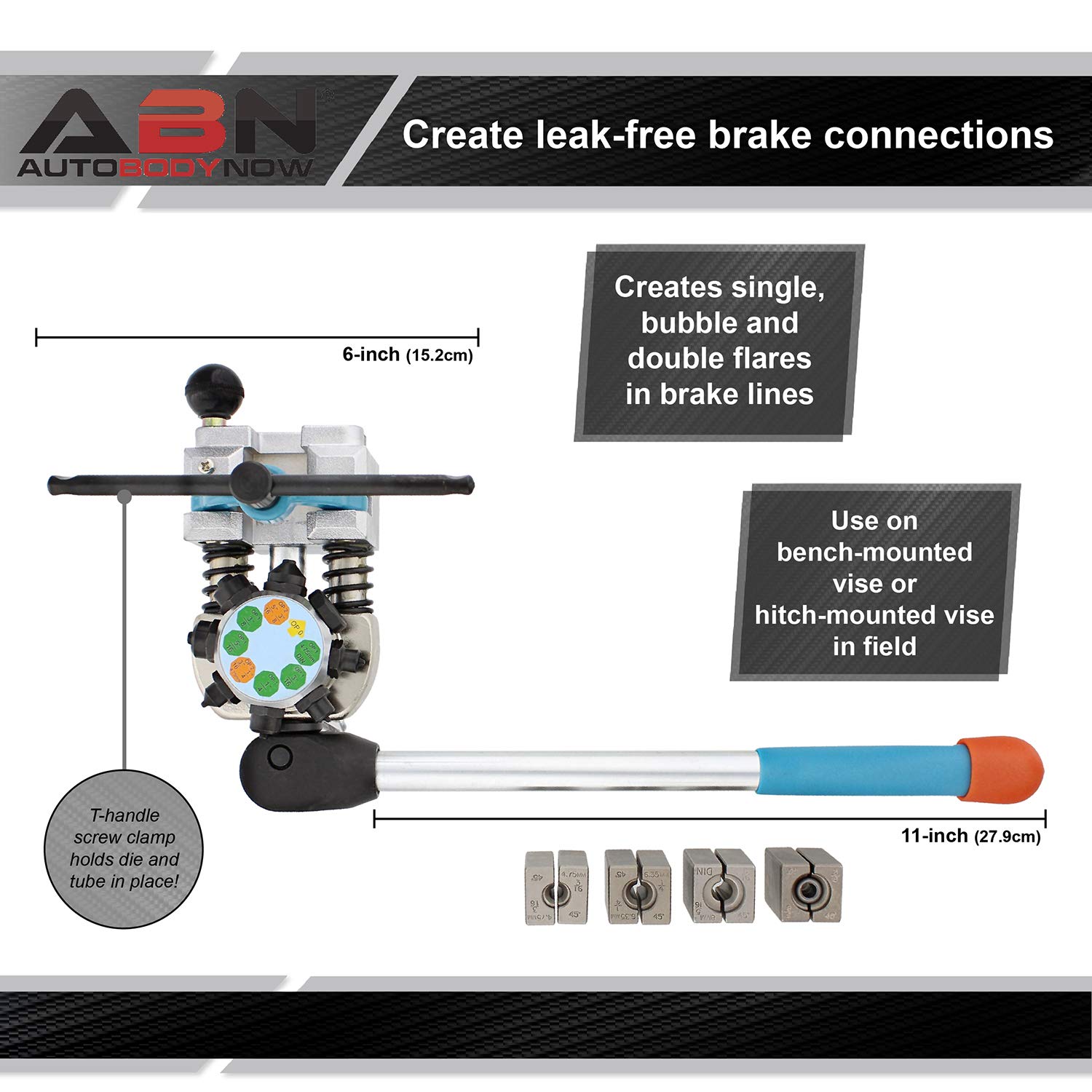 ABN Professional Brake Line Flaring Tool Kit - 45 Degree Single, Bubble & Double Flare for Steel & Copper Tubes | Perfect for Auto Repair, DIY Mechanics & Brake Line Maintenance