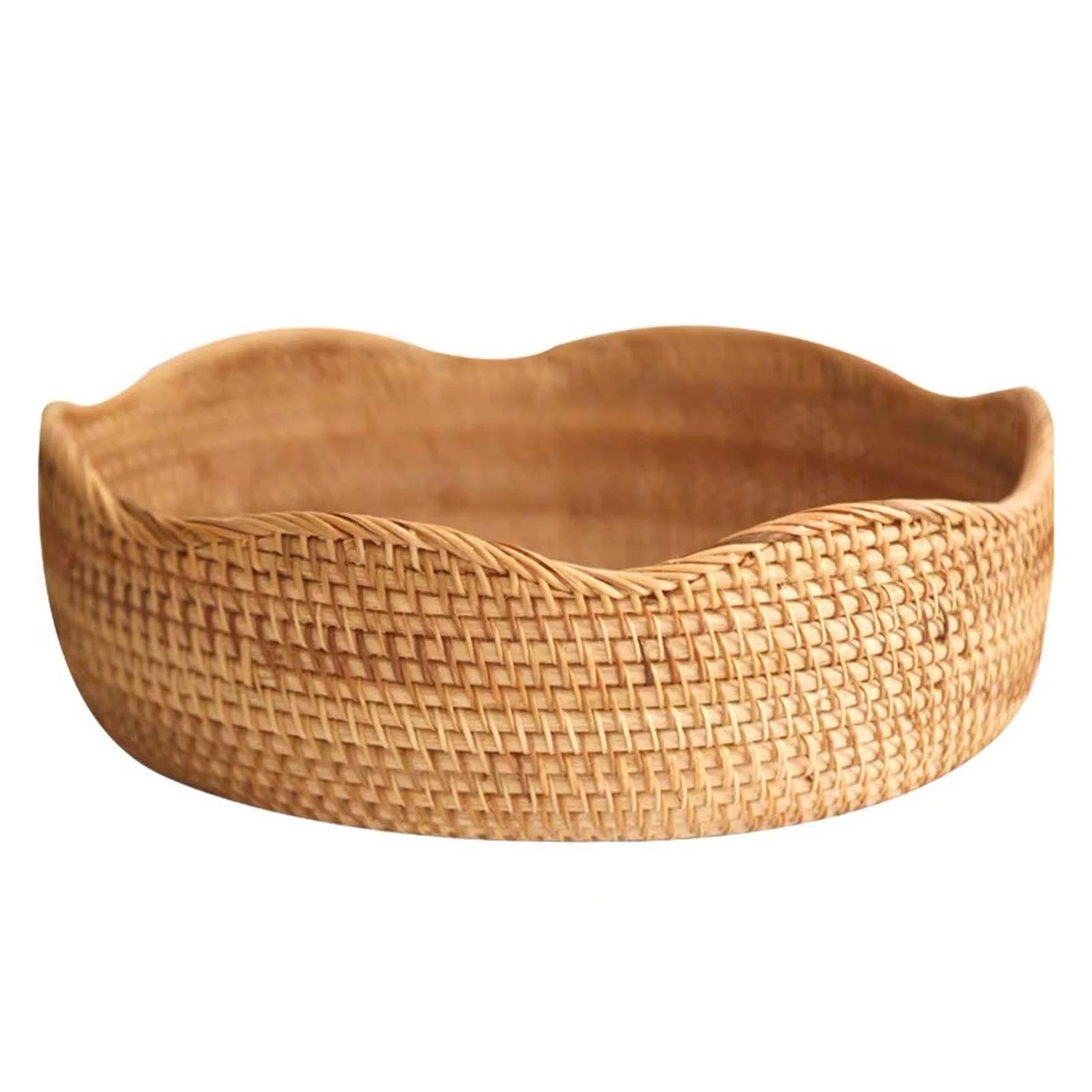 Round Rattan Woven Storage Basket - Natural Kitchen Organizer for Fruits, Bread & Tableware | Perfect for Farmhouse Decor, Picnic Baskets & Pantry Storage (Large)