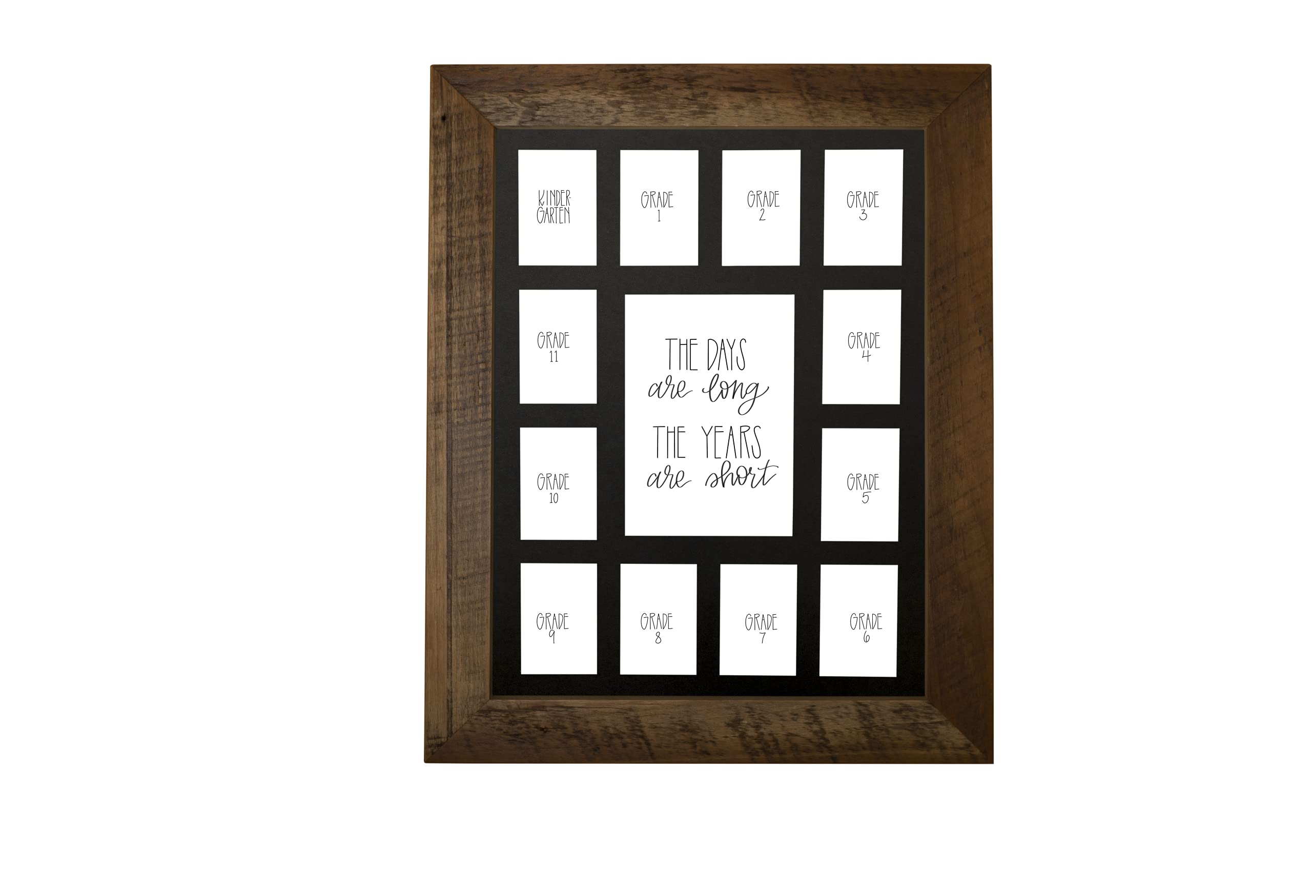 RRD School Years Photo Mat (12” x 16”) - Barnwood Frame Black Collage Picture Frame for K-12 School Pictures - Kindergarten to Graduation Memory Display with 13 Photo Spaces - Perfect for Classrooms, Home Décor & Graduation Gifts