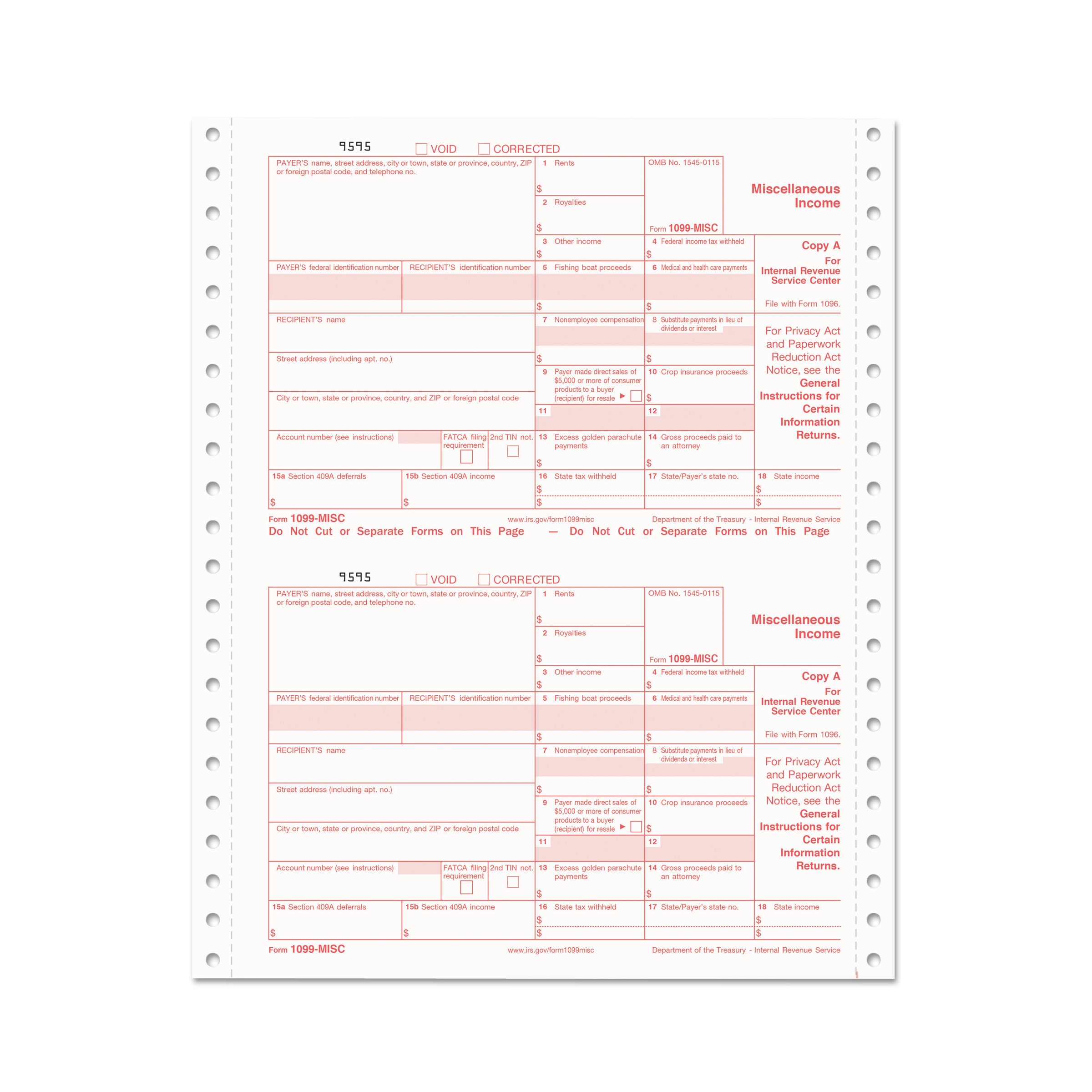 1099 MISC Tax Forms - 4 Part Carbonless (5.5