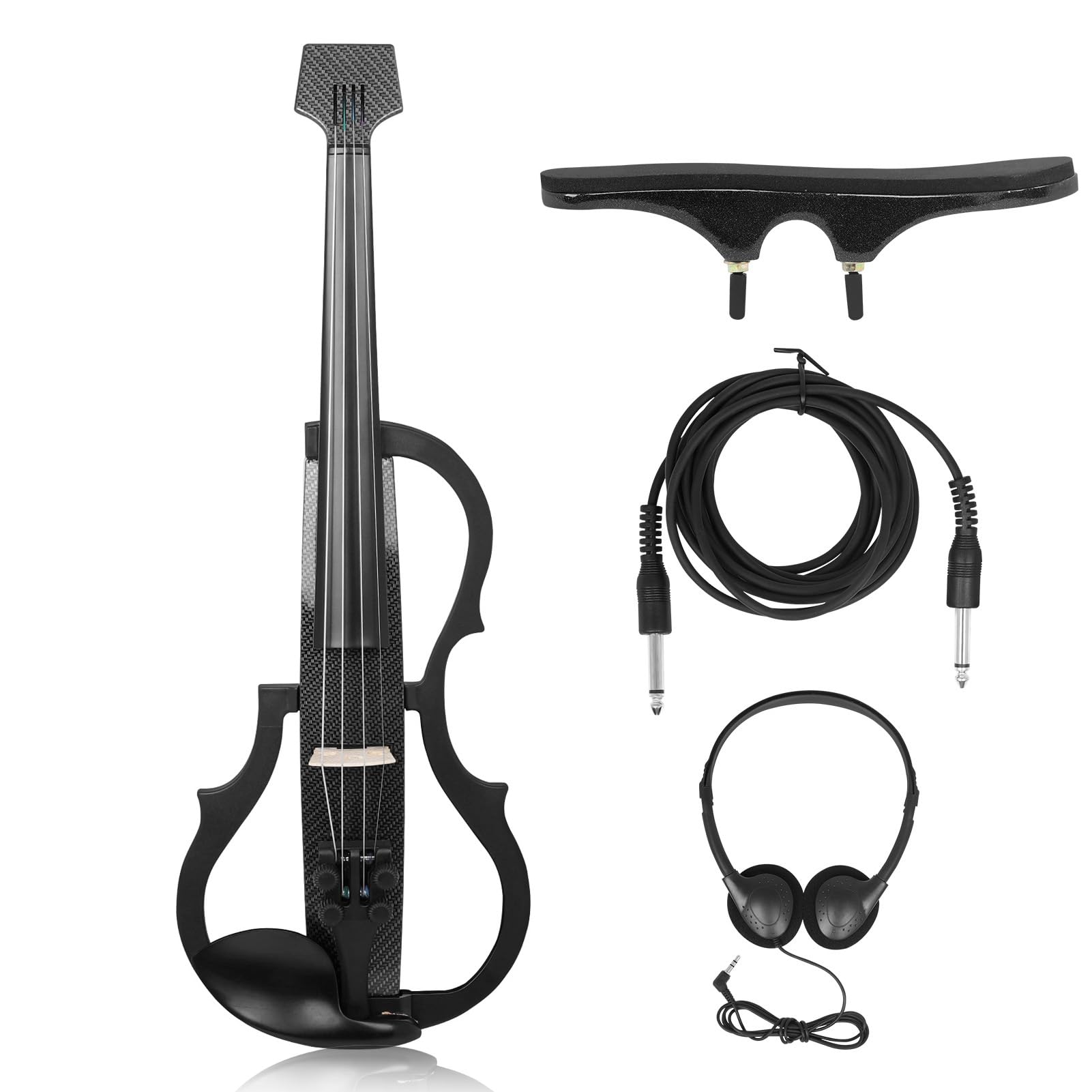 Professional Silent Electric Violin - Premium 4/4 Full Size Carbon Fiber & ABS Electric Fiddle with Pickup for Adults & Teens (Textured Black) | Perfect for Practice, Performances & Noise-Free Playing at Home