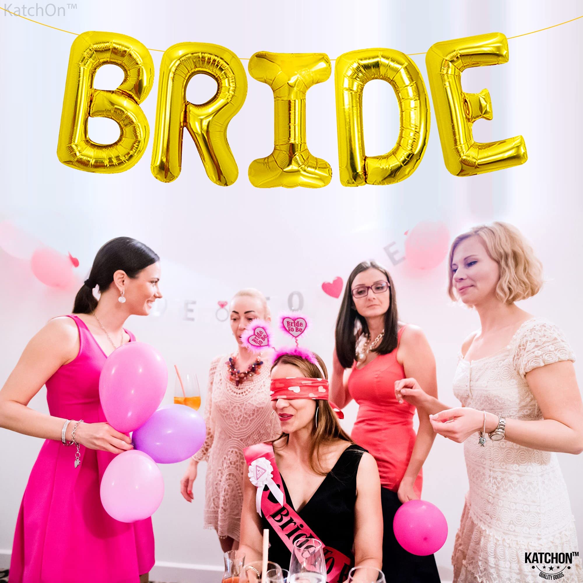 16 Inch Gold Bride Balloons for Bachelorette Party & Bridal Shower Decorations | KatchOn Premium Wedding Balloons | Perfect for Bachelorette Party, Bridal Shower, Wedding Reception & Photo Backdrop