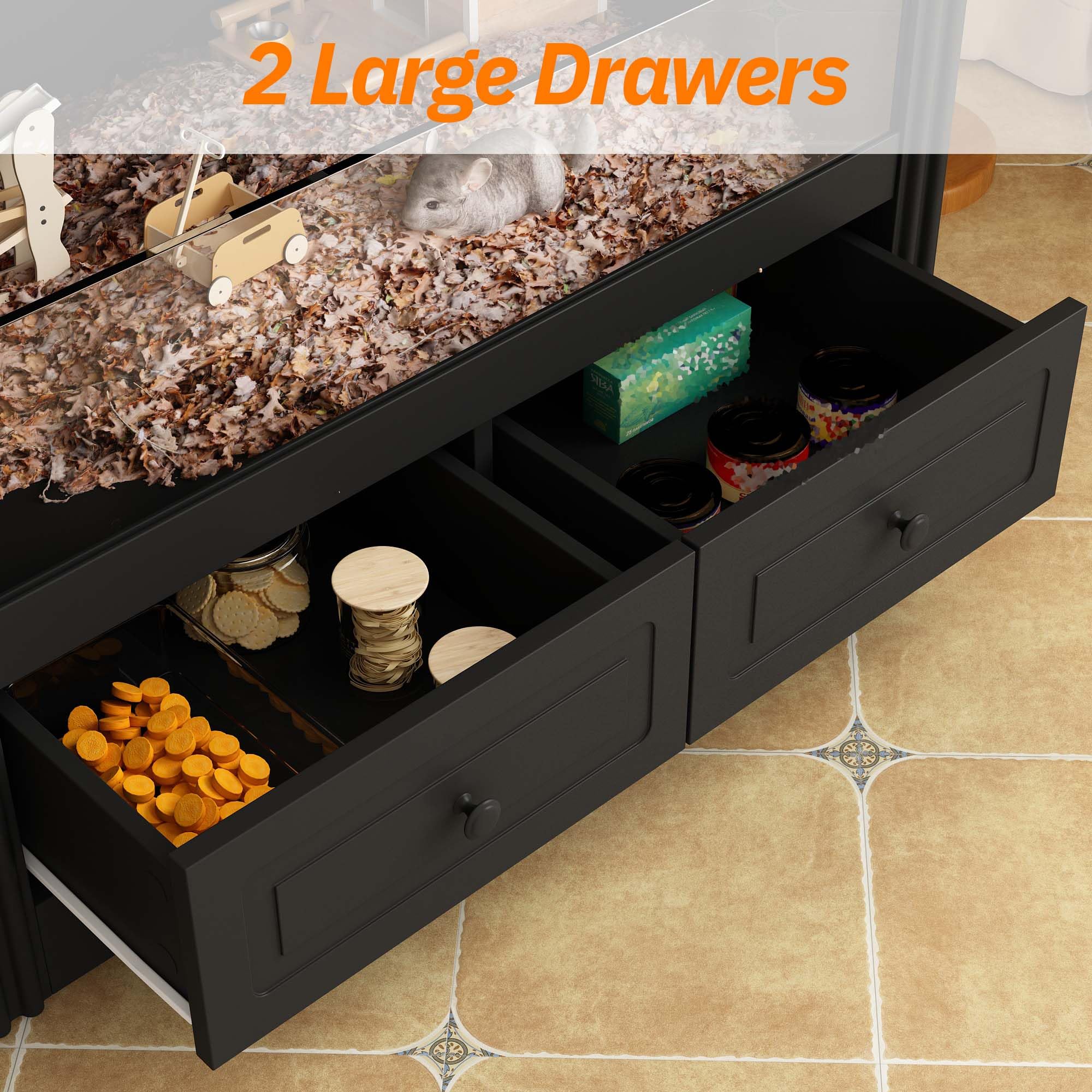 Premium Guinea Pig Cage & Small Animal Habitat - 2-Tier Hamster Cage with Large Drawers | Durable Critter Nation Style Enclosure for Rabbits, Ferrets & Rodents | Perfect for Pet Observation & Home Decor (Black)