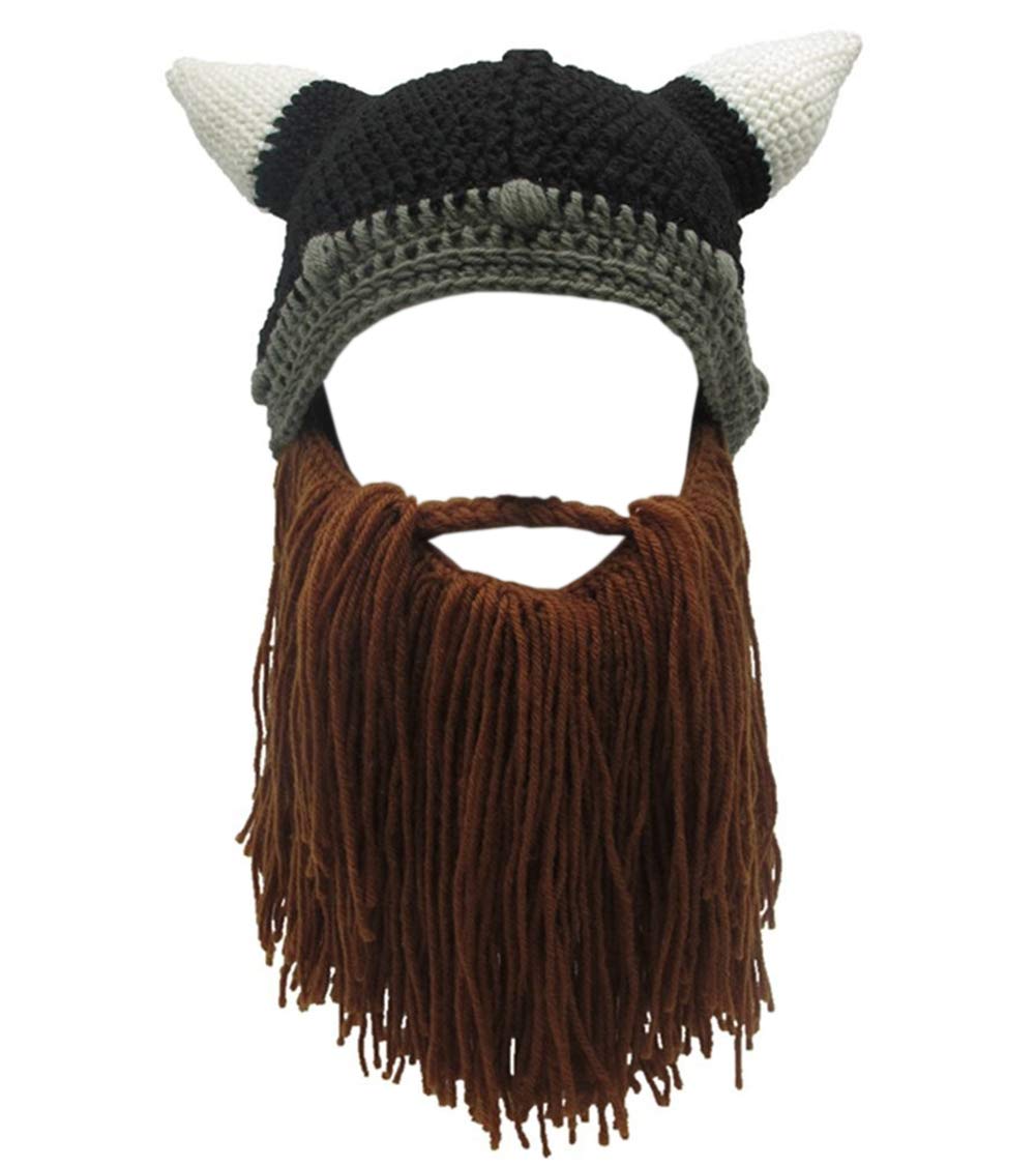 MerryJuly Men's Viking Beanie Hat with Foldable Beard - Barbarian Style Winter Cap for Outdoor Activities, Cosplay & Cold Weather