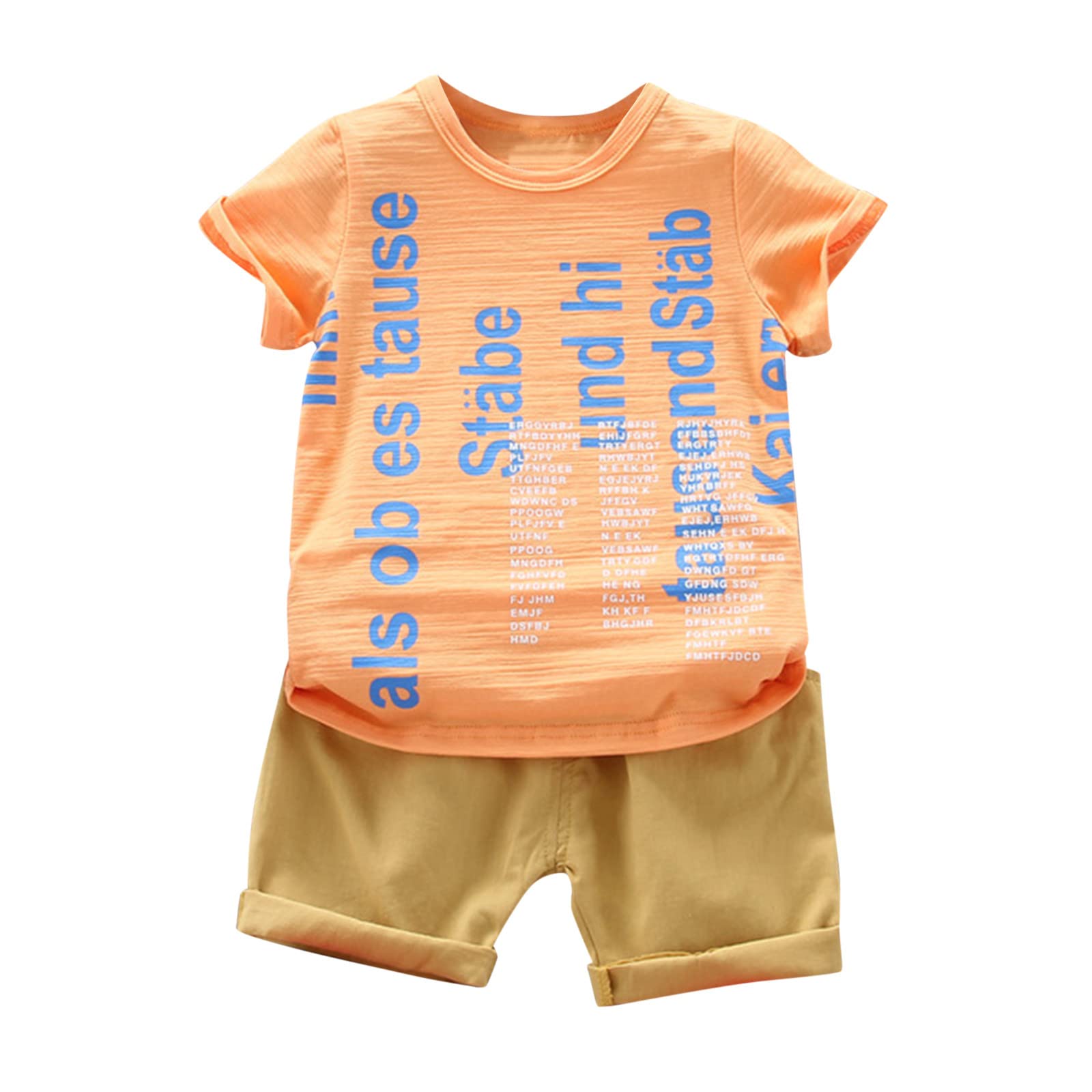Toddler Kids Summer Short Sleeve T-Shirt with Letter Print & Bow Tie - Boys & Girls Casual Top (Orange, 3T) - Perfect for Playdates, Preschool & Summer Outings