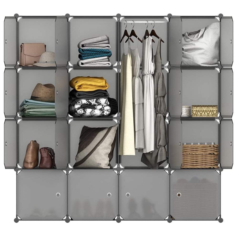 16-Cube Storage Shelves - DIY Bookcase, Closet Organizer & Multi-Use Wire Shelf for Books, Toys, Clothes & Tools | Perfect for Home, Office & Kids Room Organization (Grey)