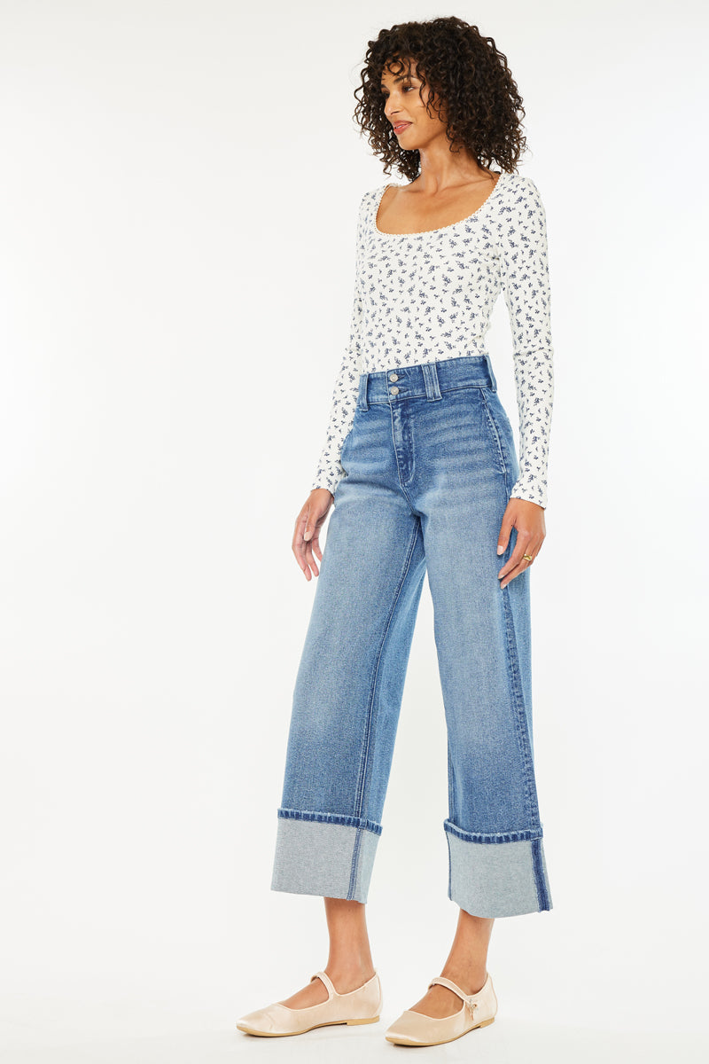 90s Vintage High Waist Cropped Wide Leg Jeans for Women - Retro Denim Pants for Casual Outfits & Streetwear Fashion