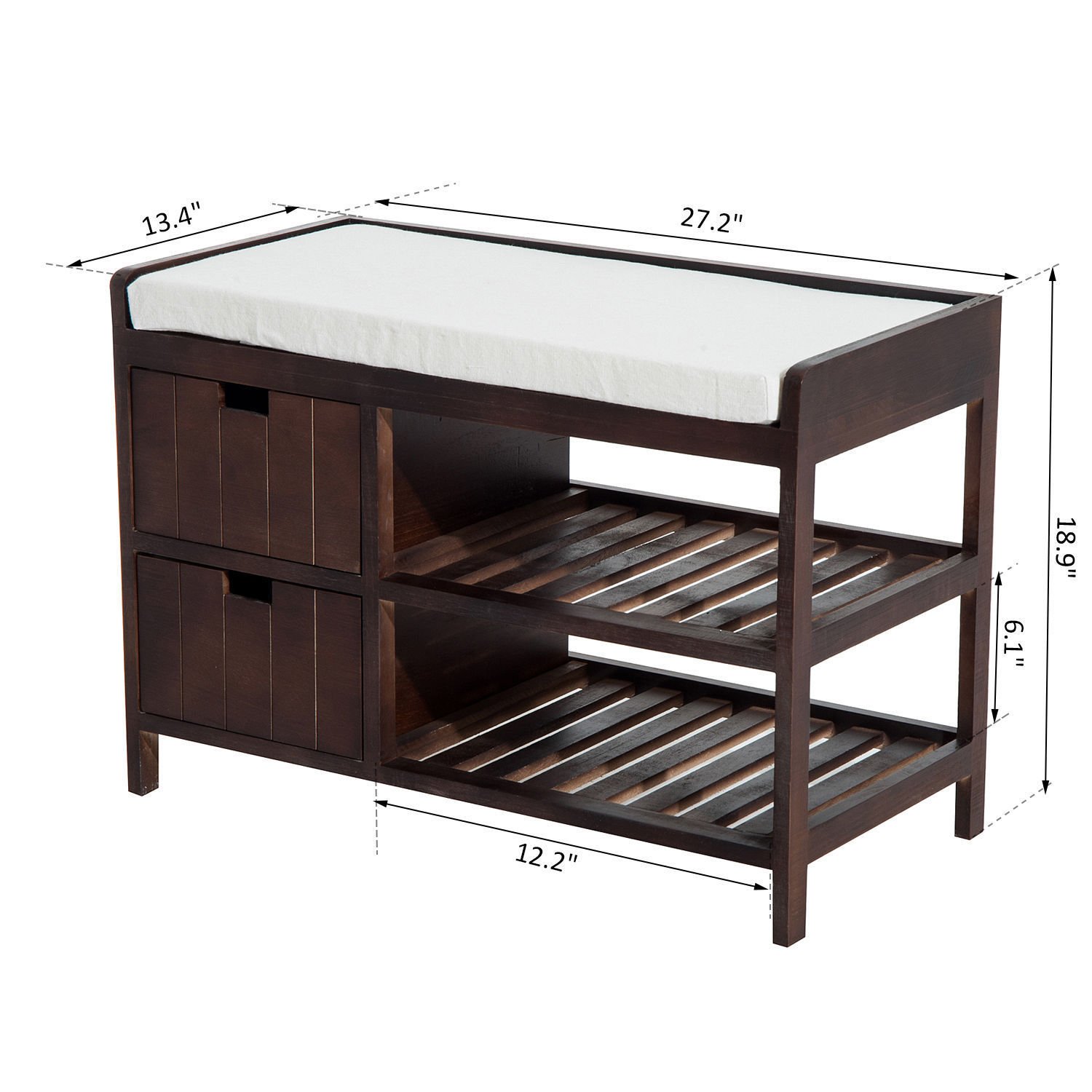 Caraya Wooden Shoe Rack with Storage Drawer & Cushion - Entryway Bench Organizer for Shoes, Boots & Accessories | Perfect for Hallway, Mudroom & Small Space Organization