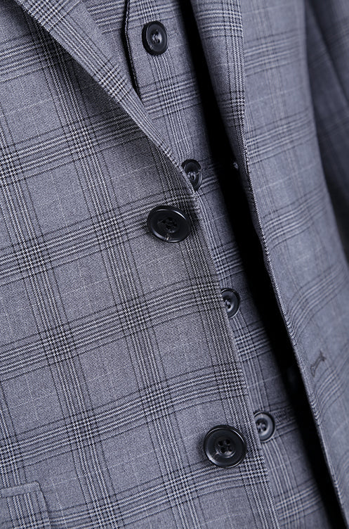 Men's 3-Piece Gray Glen Plaid Suit - 2 Button Regular Fit Business Formal Attire for Weddings, Office & Special Occasions