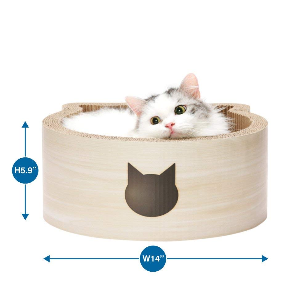 Necoichi Cat-Headed Scratcher Bed (Birch, Regular) - Reversible Cardboard Cat Scratching Board & Lounge Pad for Indoor Cats | Durable & Comfortable Cat Scratcher with Bowl Design - Perfect for Playtime, Napping & Stress Relief