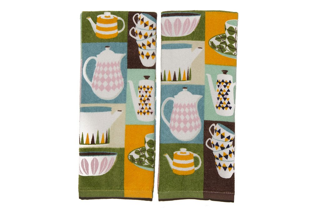 KitchenAid Premium Absorbent Kitchen Towels - 2 Pack, Reactive Print Tea & Coffee Design for Drying Dishes & Hands | Perfect for Kitchen, Dining & Coffee Bar Use