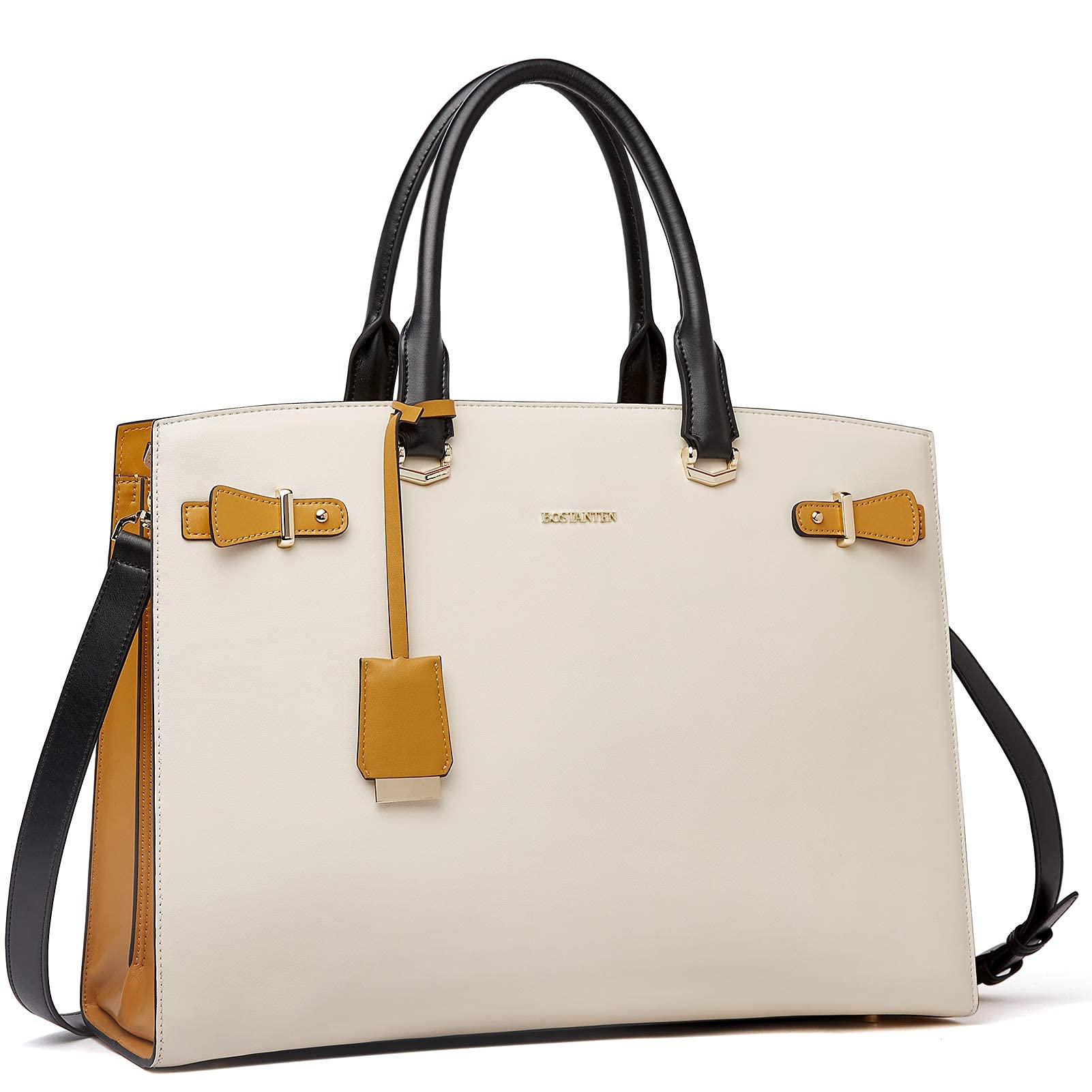 BOSTANTEN 15.6 Inch Genuine Leather Laptop Briefcase for Women - Professional Work Tote Bag with Shoulder Strap - Perfect for Office, Business Travel & Daily Commute