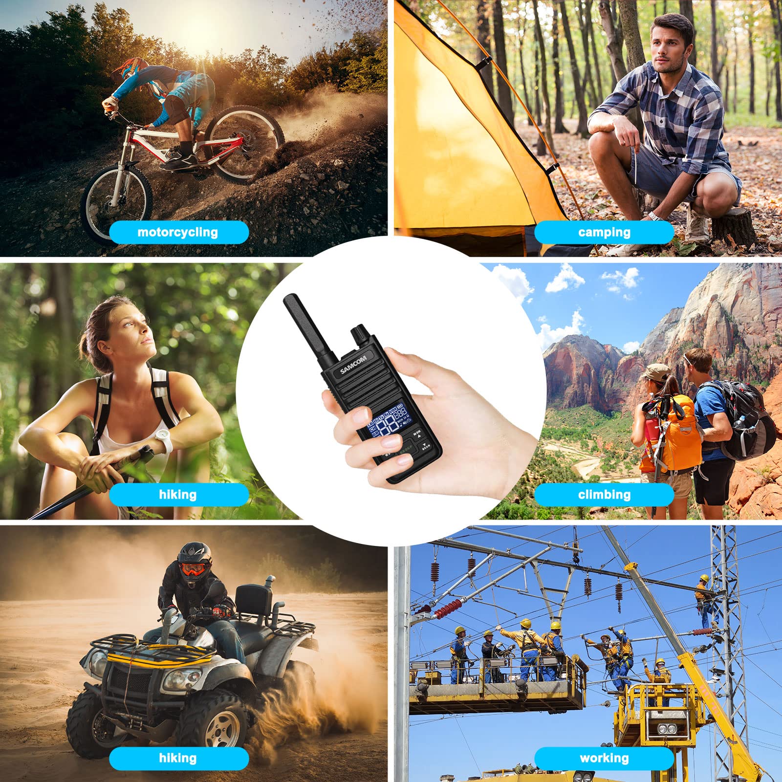 Samcom T2 GMRS Two Way Radio - 2 Watt Long Range Walkie Talkies for Adults with 121 Privacy Codes, USB Rechargeable, NOAA Weather Alerts & Group Talk (2 Pack Black) - Ideal for Hiking, Camping, Construction Sites and Emergency Communication