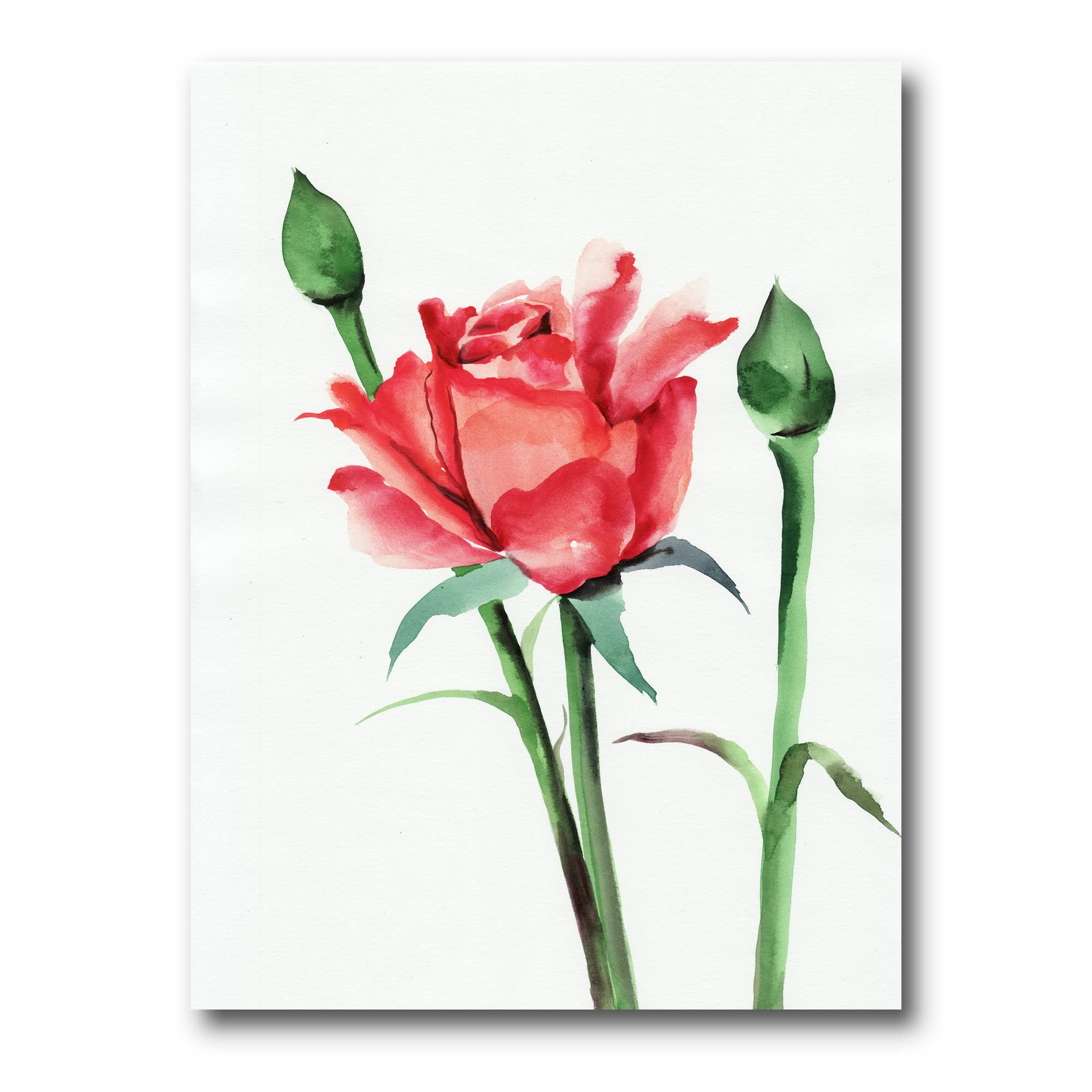 DesignQ Red Rose With Buds Traditional Canvas Wall Art - Hand Painted Floral Home Decor for Living Room, Bedroom & Office - Perfect Gift for Housewarming & Wedding