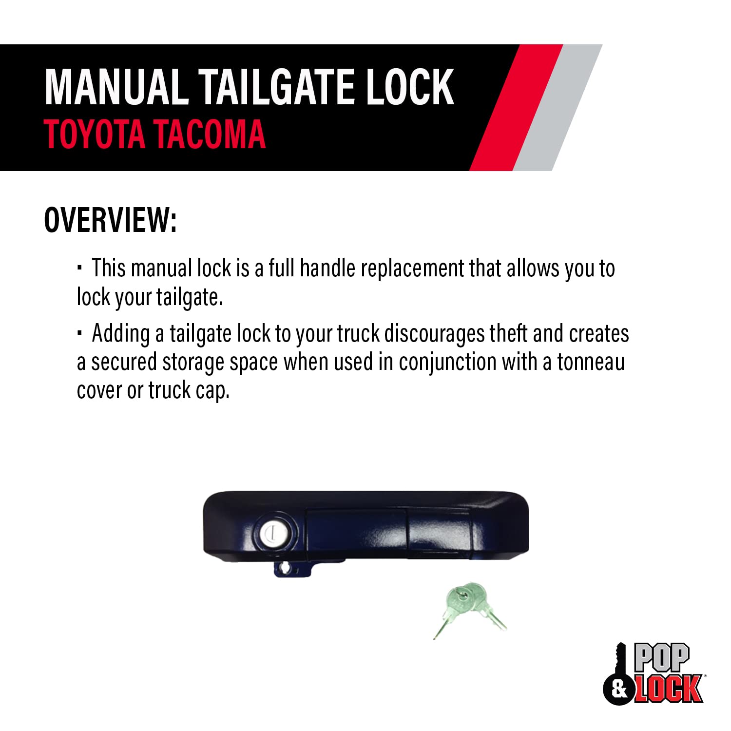 Pop & Lock PL5501 Manual Tailgate Lock for 2005-2015 Toyota Tacoma Trucks | Standard Security Lock in Barcelona Red | Perfect for Off-Roading, Camping & Truck Security