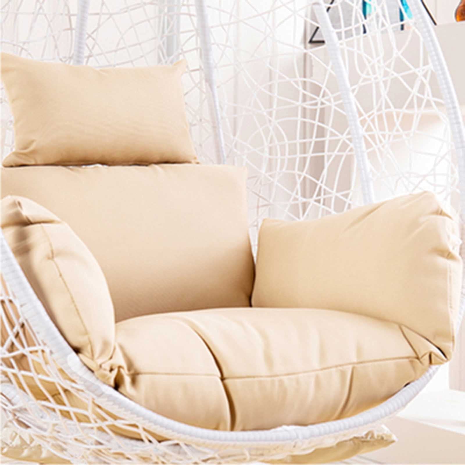 Premium Waterproof Egg Chair Swing Cushion - Fluffy Outdoor Hanging Chair Replacement Cover with Headrest & Armrests - Beige Hammock Chair Cushion for Patio, Garden, and Backyard Relaxation