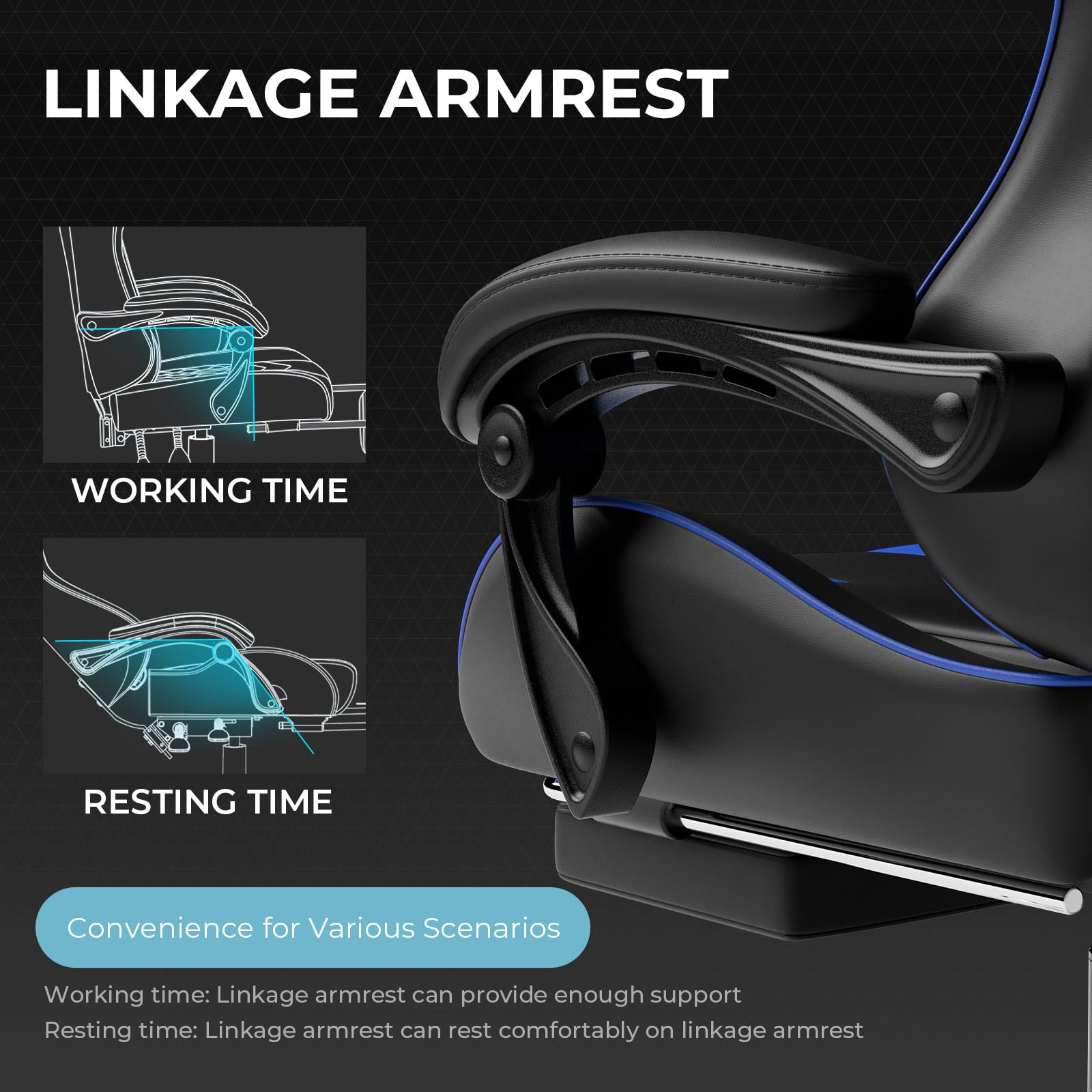 GTPLAYER Ergonomic Gaming Chair with Adjustable Lumbar Support & Footrest - 360° Swivel Office Chair with Headrest for PC, Computer, Video Games & Home Office (Blue) - Perfect for Long Gaming Sessions & Work From Home Comfort