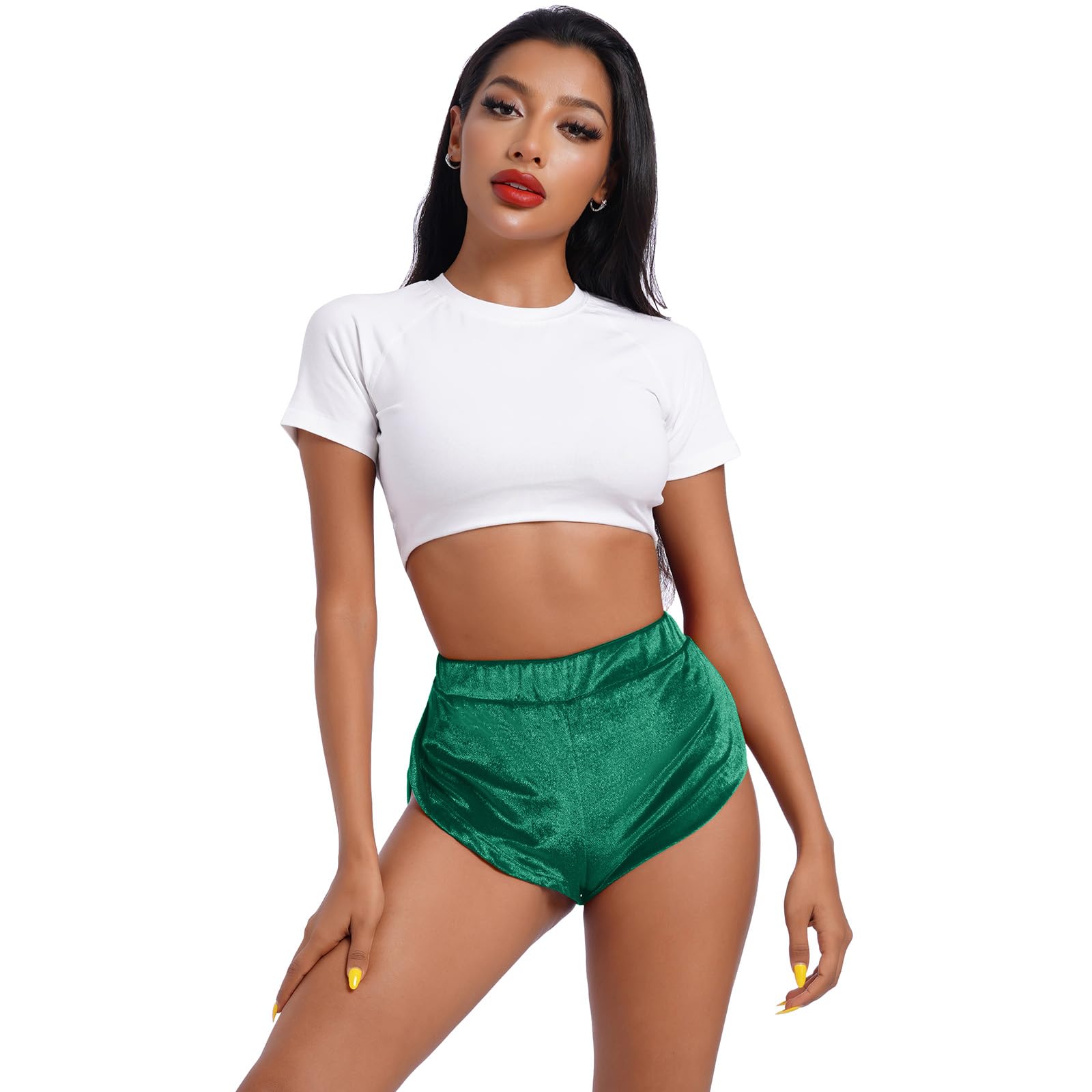 Women's Velvet Booty Yoga Shorts - High Waist Sexy Workout Shorts for Pole Dance, Gym & Active Wear - Slim Fit Rave Bottoms for Fitness, Yoga & Night Out