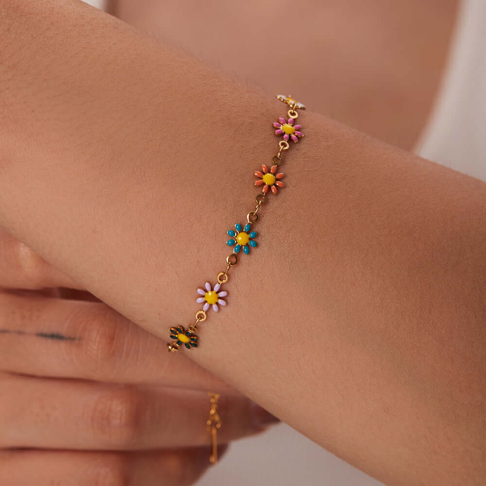 Charming Enamel Flower Bracelet & Necklace Set for Women - Elegant Jewelry Gift for Birthday, Anniversary & Valentine's Day | JDB635 | Perfect for Everyday Wear, Date Nights & Special Occasions