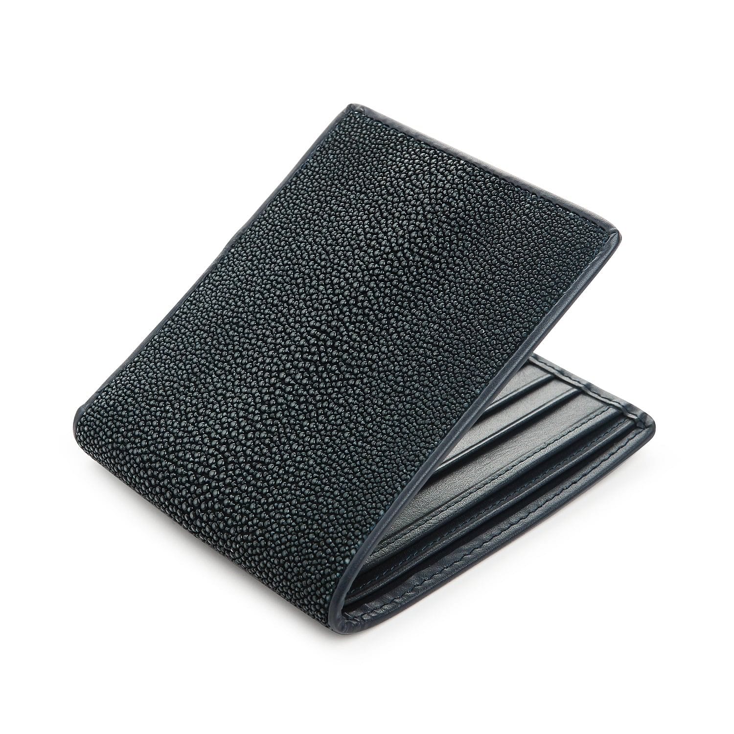 Premium Dark Blue Stingray Skin Leather Wallet for Men - Slim RFID Blocking Bifold with Money Clip - Perfect for Business, Travel & Everyday Use