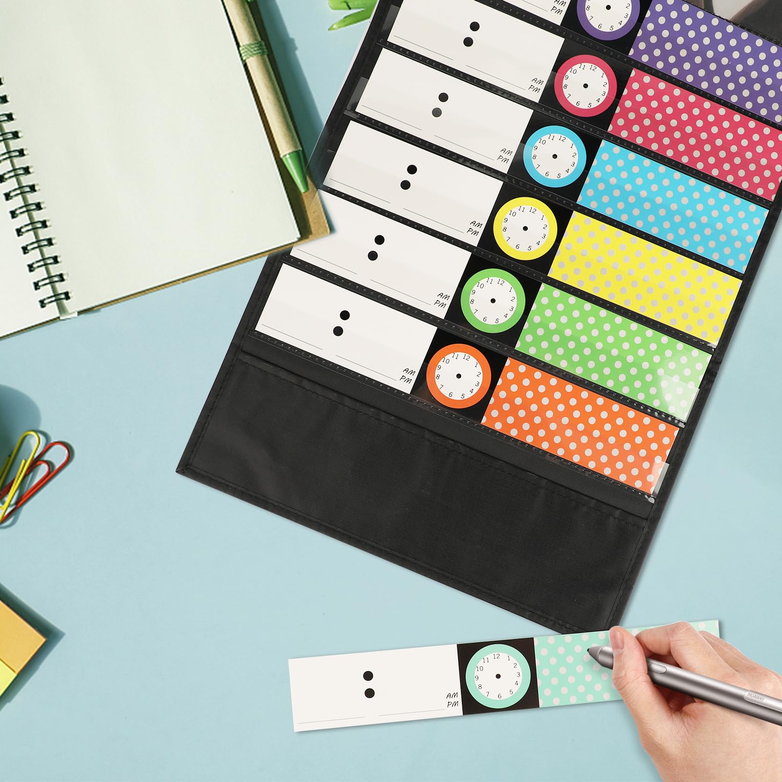 13-Pocket Schedule Chart with Cards & Hooks for Classroom, Home, Office