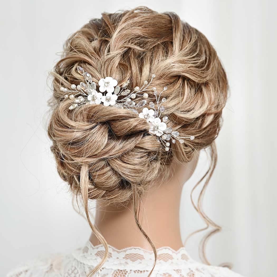 Elegant Silver Rhinestone Pearl Hair Clips | Gorais Flower Bride Wedding Hair Pins for Women & Girls (Pack of 2) – Perfect for Bridal, Prom, and Special Occasions