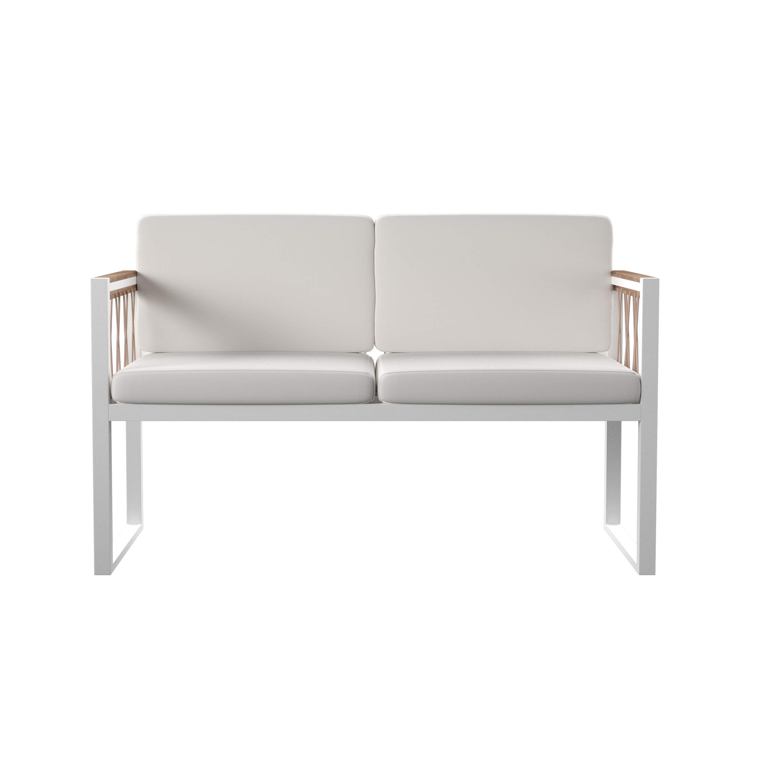 SEI Furniture Wallmond Loveseat Sofa - Natural White Fabric - Modern Small Space Living Room, Apartment, Dorm, Office Seating