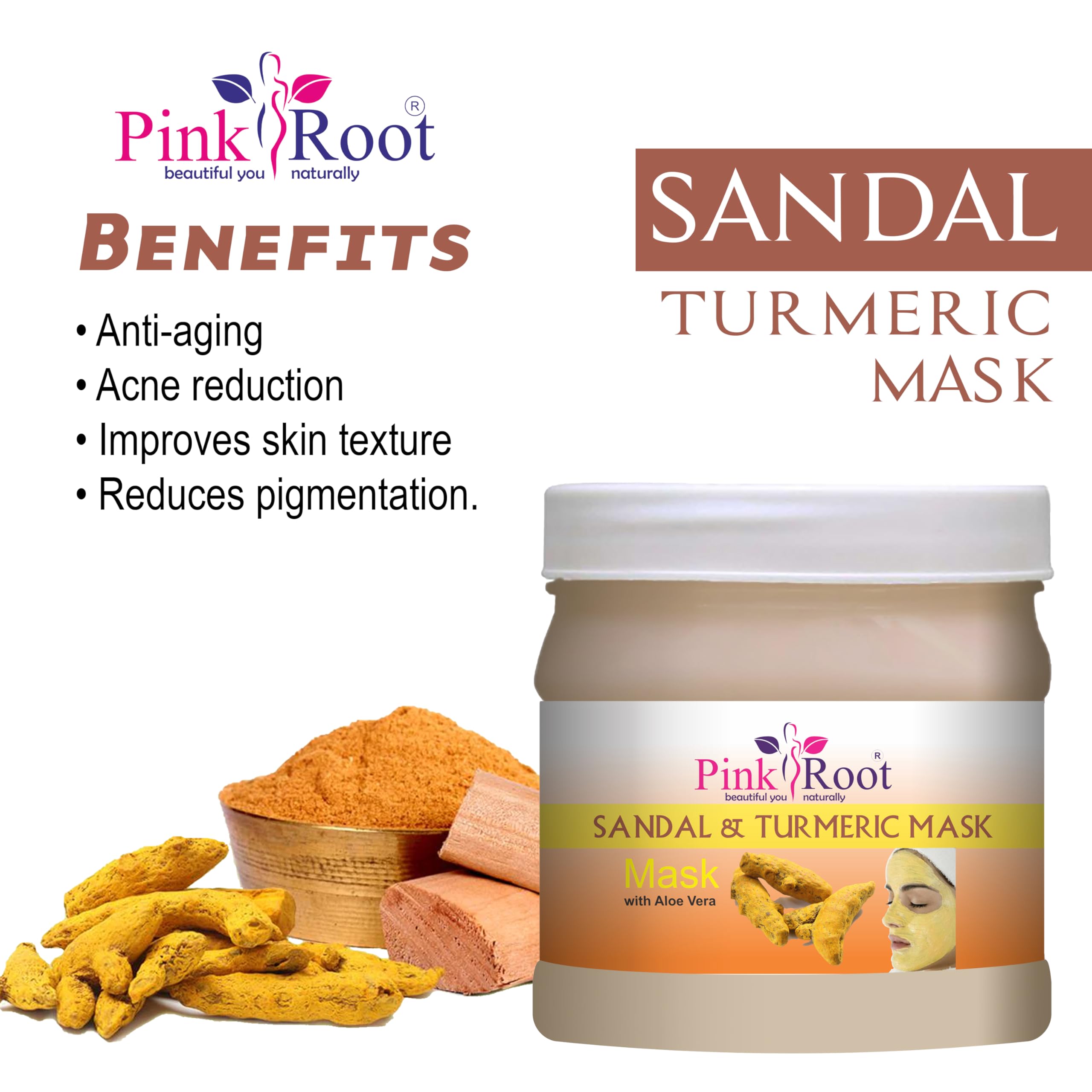 Pink Root Sandal Turmeric Face Mask 500g with Saffron Cream 500g - Brightening & Anti-Aging Skincare Set for Glowing Complexion | Perfect for Spa Day & Self-Care Routine
