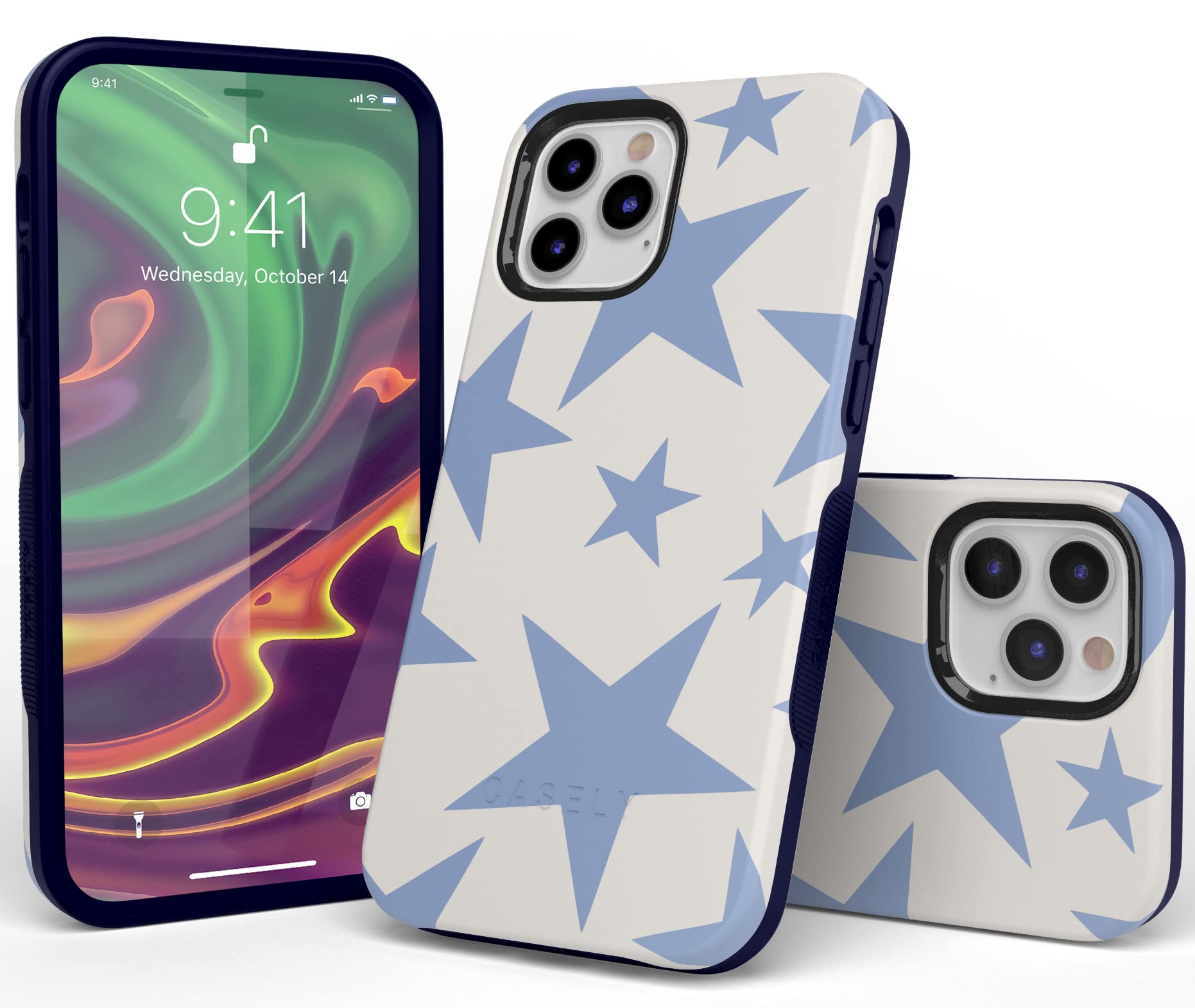 Casely iPhone 12/12 Pro Case with MagSafe - Stars Align Blue & White Protective Cover | Shockproof Slim Design for Everyday Use | Perfect for Work, Travel & Outdoor Activities