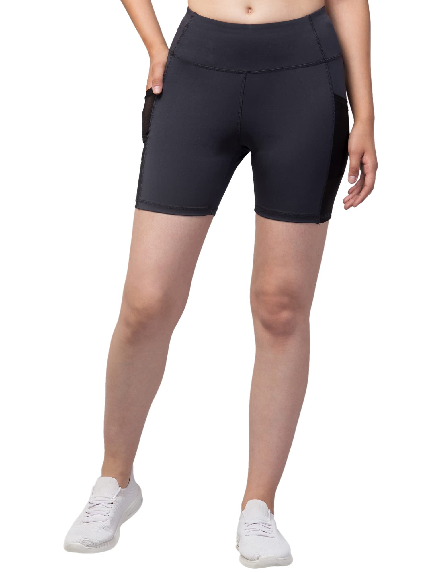 Kopykat Women's 4-Way Stretch Lycra High Waist Workout Shorts with Pockets - Gym, Yoga & Running Athletic Wear