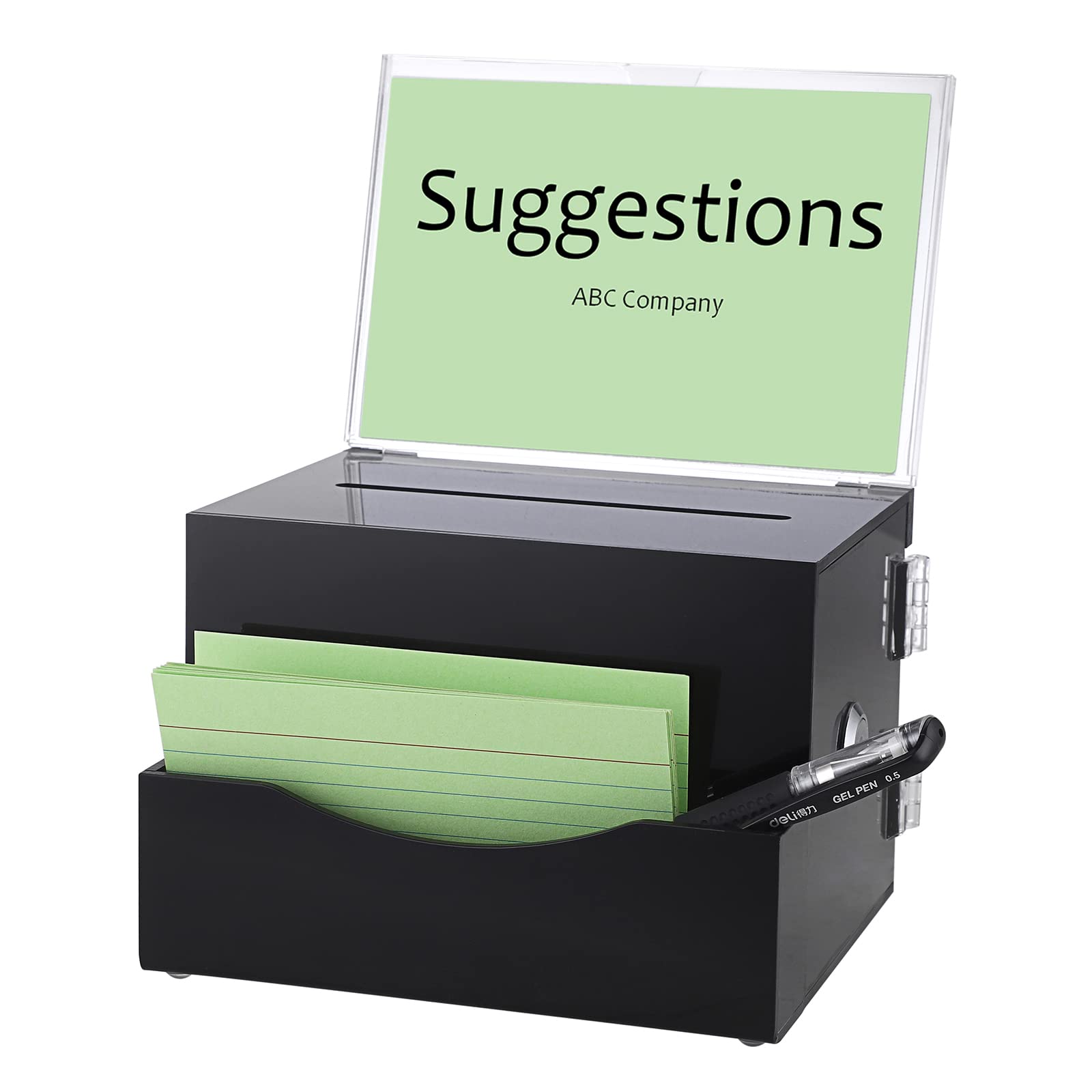 BTSKY Locking Acrylic Suggestion Box with Sign Holder - Secure Donation Collection Box, Voting Mailbox & Tip Box with Removable Sign Slot (Black) - Perfect for Offices, Restaurants, Retail Stores & Community Centers