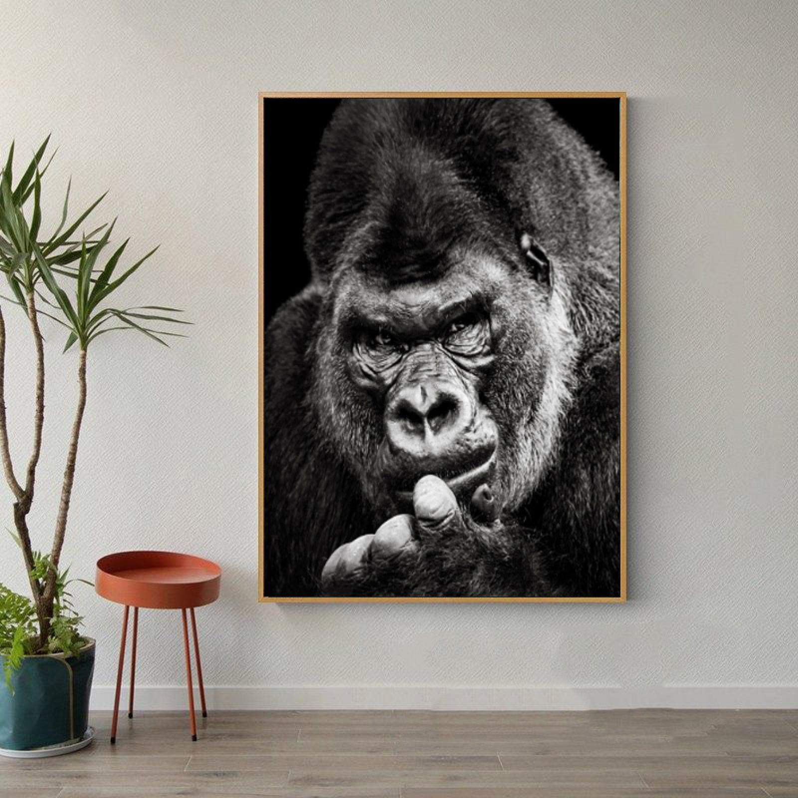 Black and White Gorilla Canvas Wall Art - 70x90cm Unframed Animal Painting, Monkey Poster Print for Living Room & Home Decor | Perfect for Jungle Theme, Office or Modern Interior Design