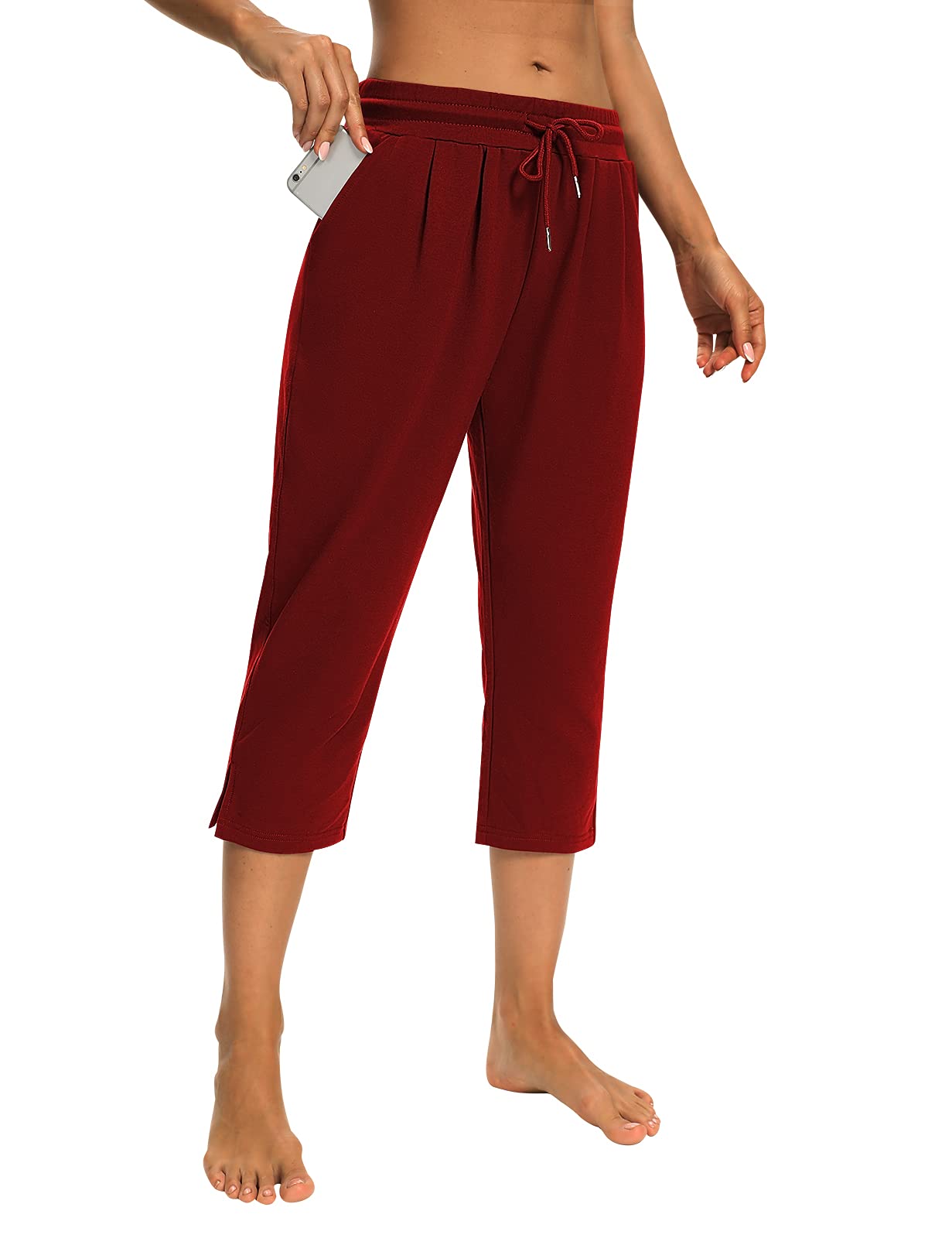 Sarin Mathews Women's Capri Yoga Pants - Loose Fit Workout Joggers with Drawstring & Pockets | Lounge, Gym, Running, Travel & Sleepwear Pants
