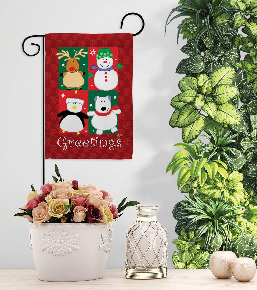 Winter Christmas Decorative Flag Set w/Flagpole - Breeze Decor FK114063-BO for Holiday Home & Garden Decor