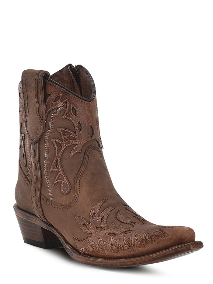 Circle G L6100 Women's Embroidery Wing Tip Ankle Boots with Zipper - Stylish Western Cowgirl Boots for Rodeo, Country Dancing & Casual Wear
