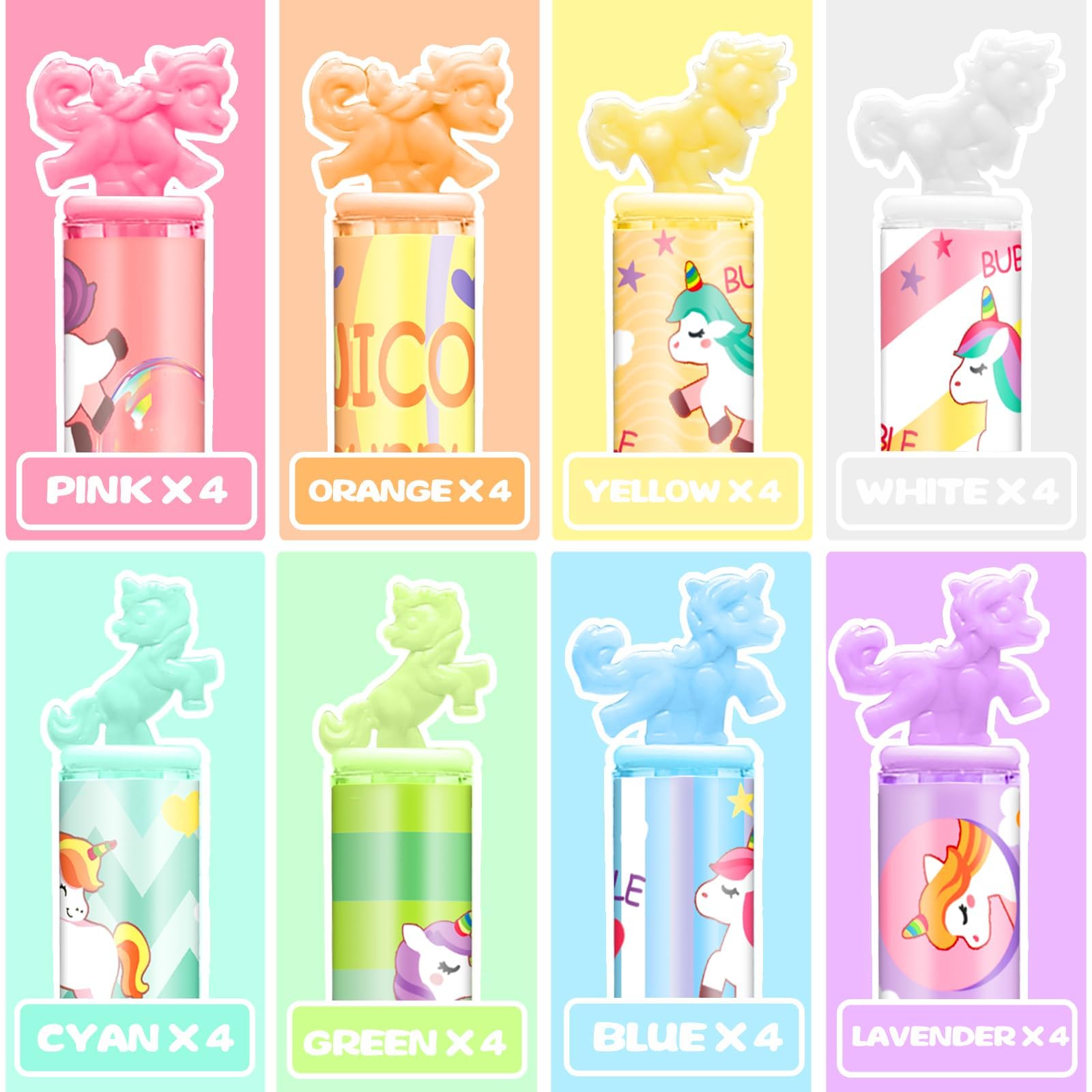 32 Pack Mini Unicorn Bubble Wands with Stickers - Pastel Party Favors for Kids, Birthday Decorations, Carnival Prizes, Goody Bag Fillers - Perfect for Girls' Birthday Parties, Baby Showers & Outdoor Play